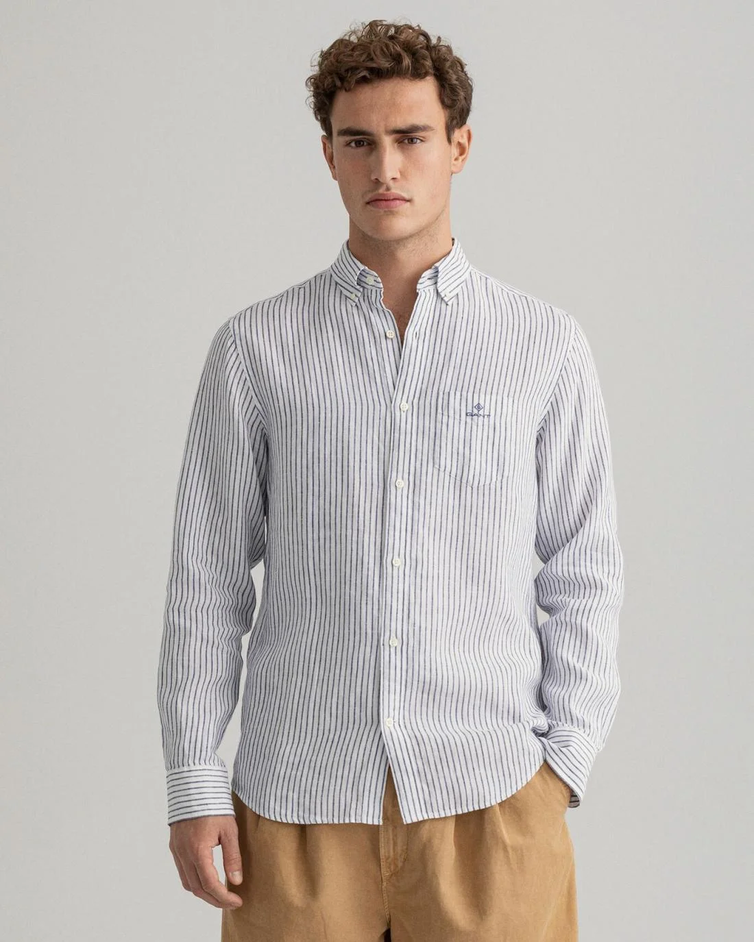 Shirts | Mens GANT Regular Fit Stripe Linen Shirt White