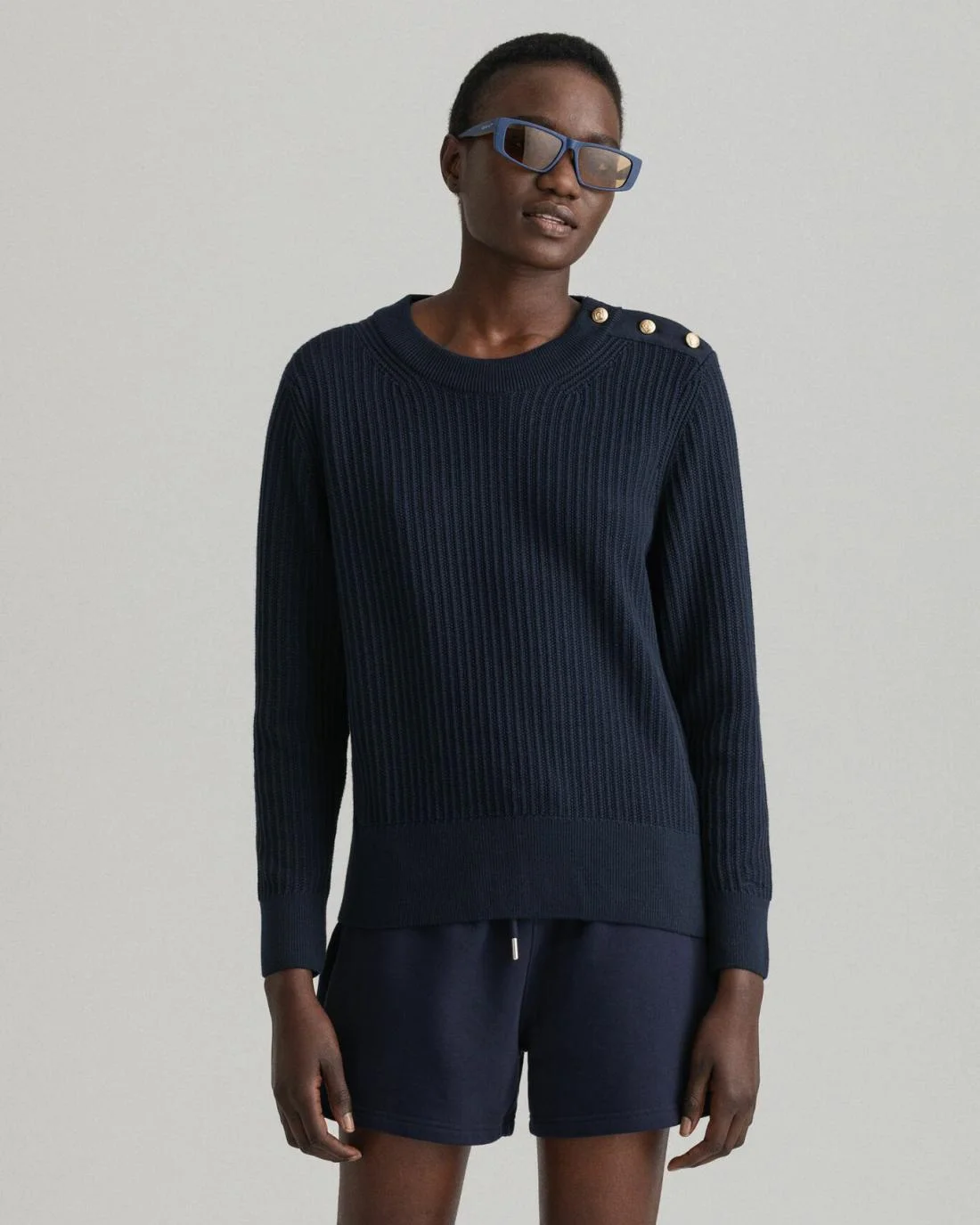 Knitwear | Womens GANT Ribbed Piqué Crew Neck Sweater Evening Blue