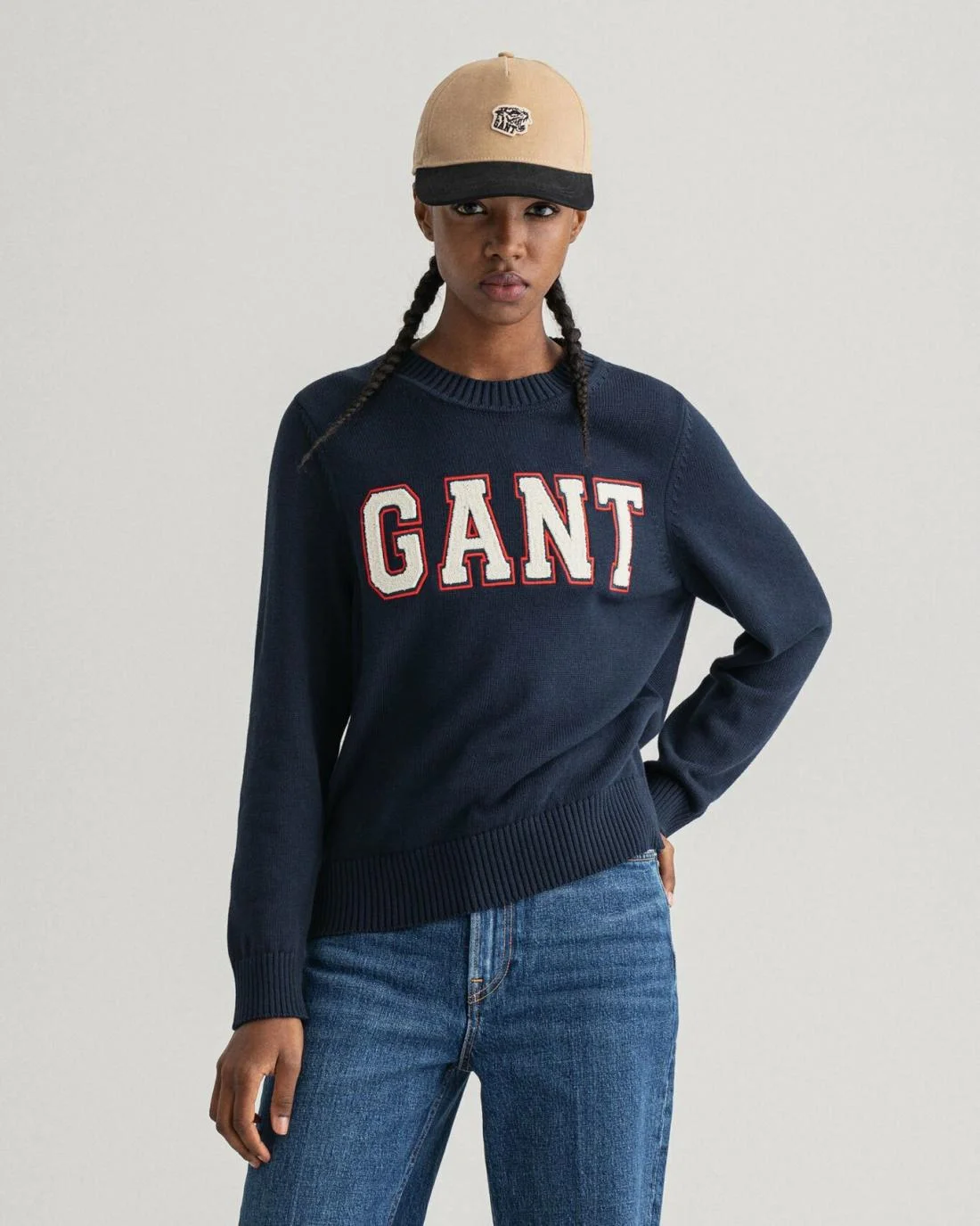 Knitwear | Womens GANT Logo Cotton Crew Neck Sweater Evening Blue