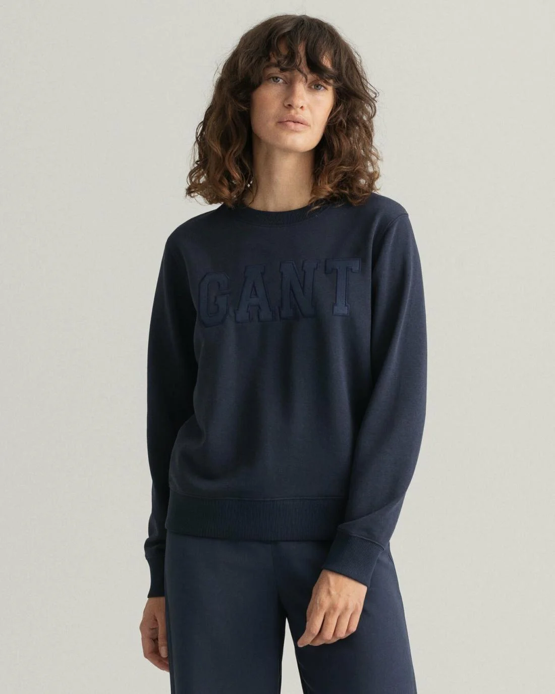 Hoodies And Sweats | Womens GANT Logo Crew Neck Sweatshirt Evening Blue