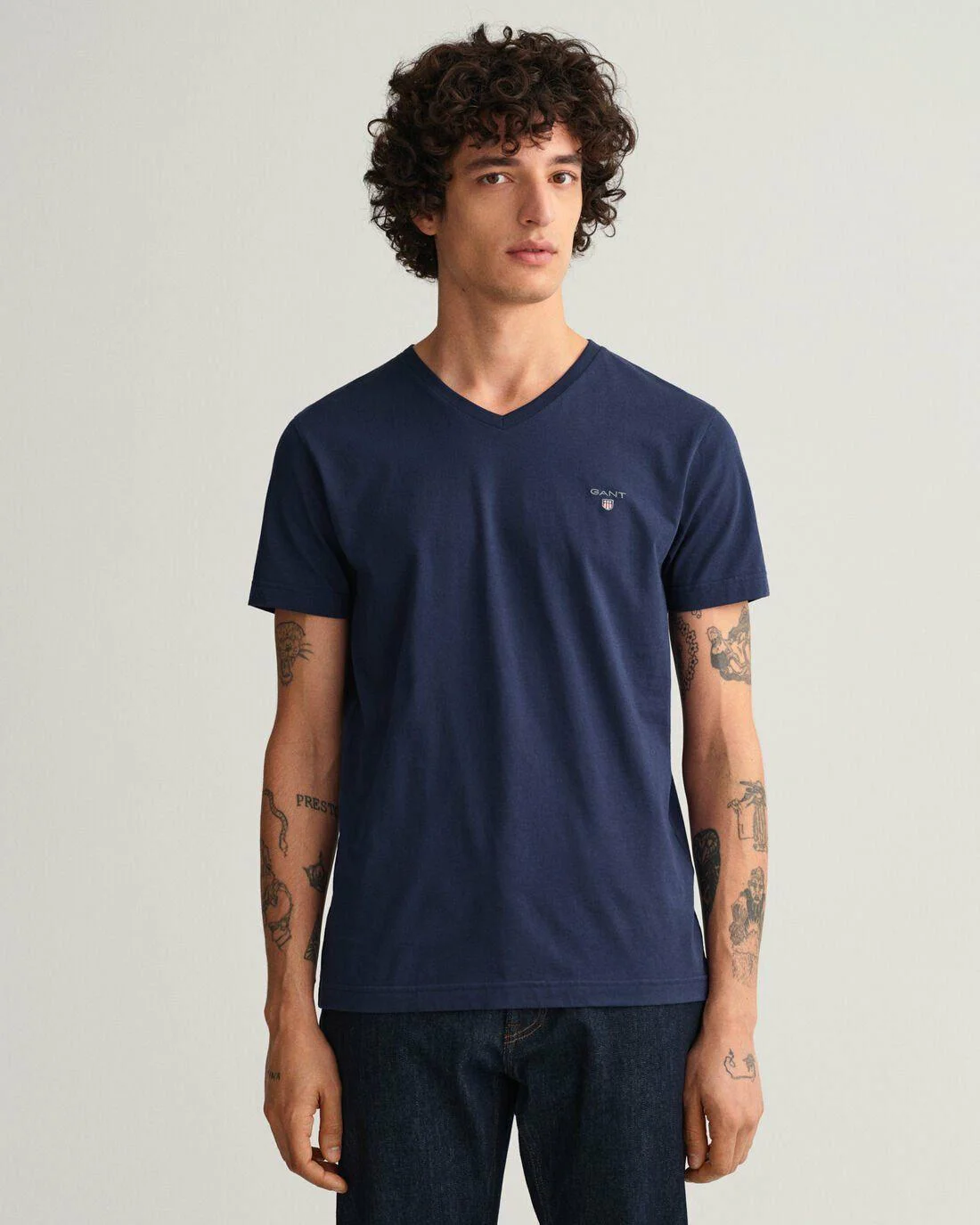 T-Shirts | Mens GANT Original Slim Fit V-Neck T-Shirt Evening Blue