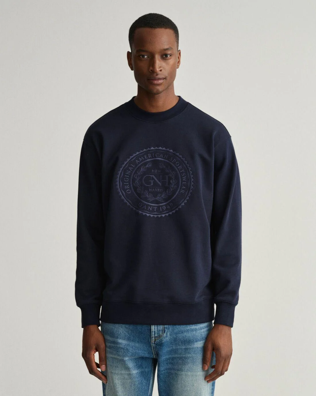 Hoodies And Sweats | Mens GANT Monogram Crew Neck Sweatshirt Evening Blue