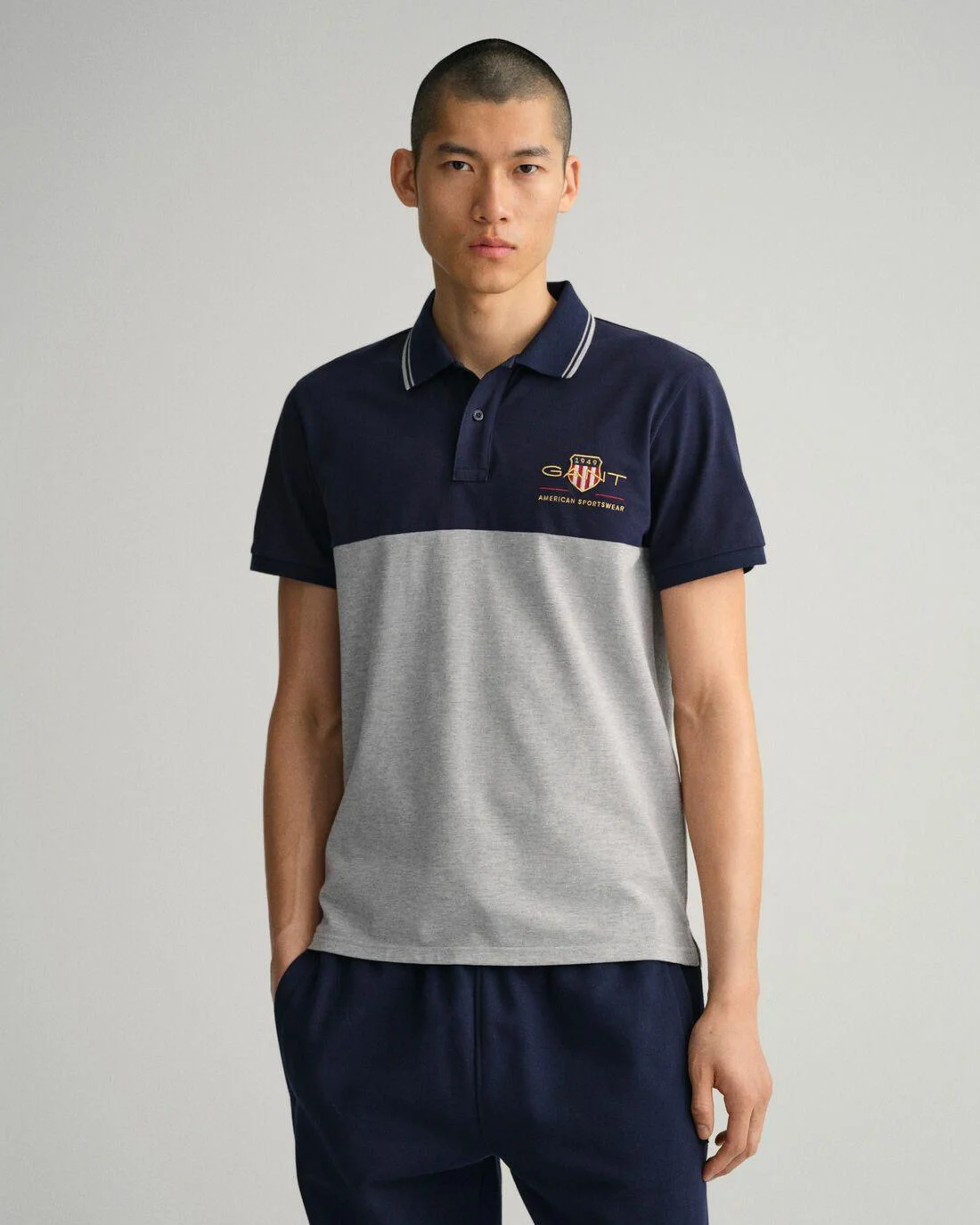 Polo Shirts | Mens GANT Archive Shield Block Piqué Polo Shirt Evening Blue