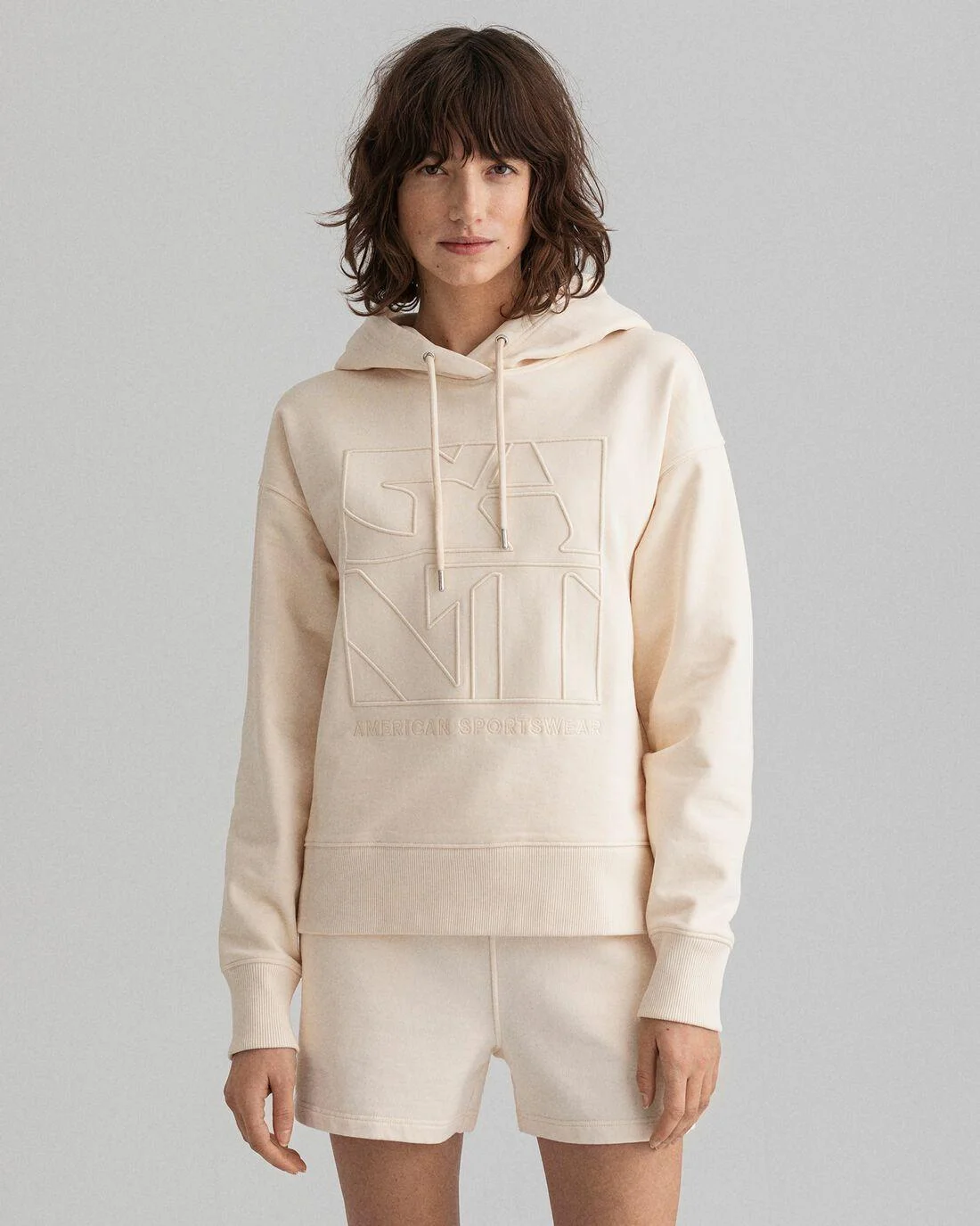 Hoodies And Sweats | Womens GANT Tonal Embroidered Quadrat Hoodie Linen