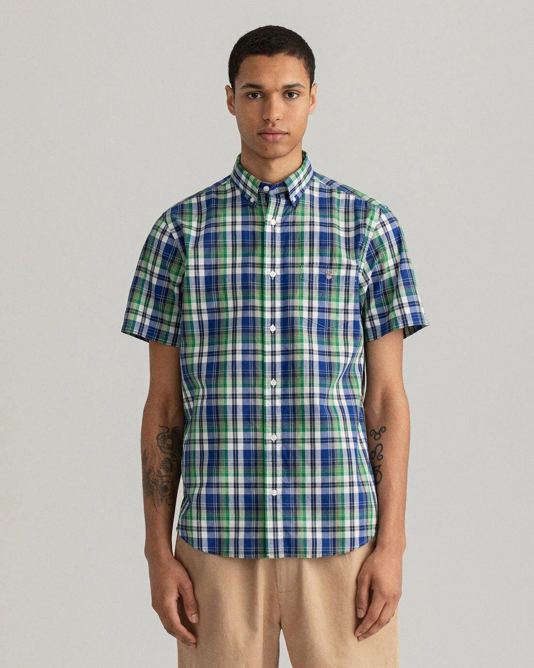 Shirts | Mens GANT Regular Fit Washed Poplin Check Short Sleeve Shirt Lavish Green