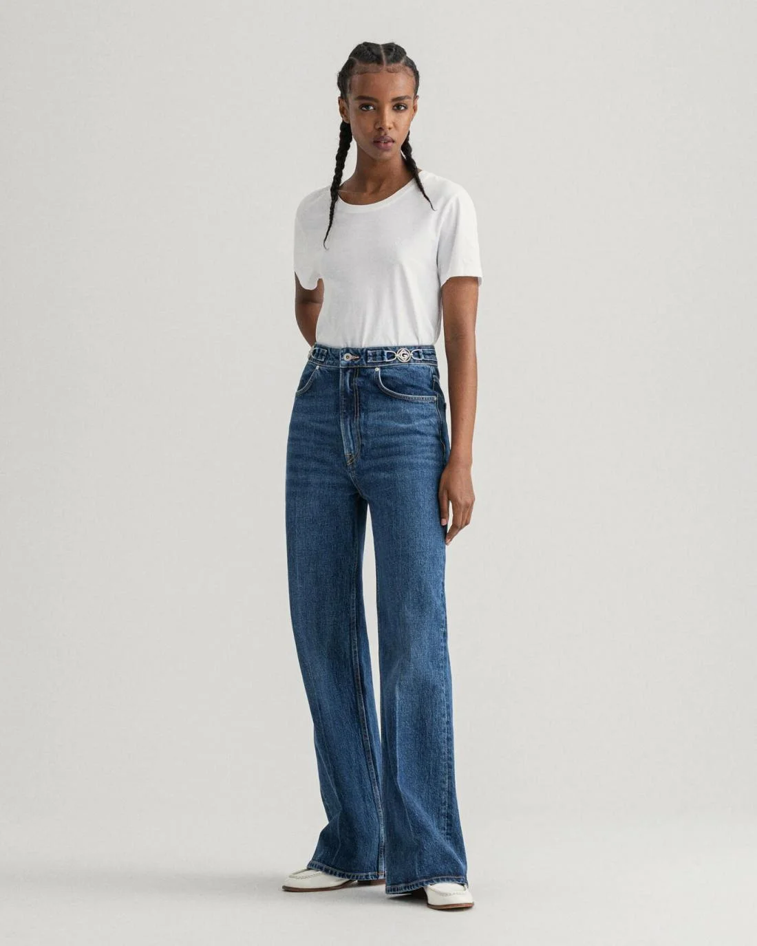 Jeans | Womens GANT Icon G High-Waisted Flared Jeans Mid Blue