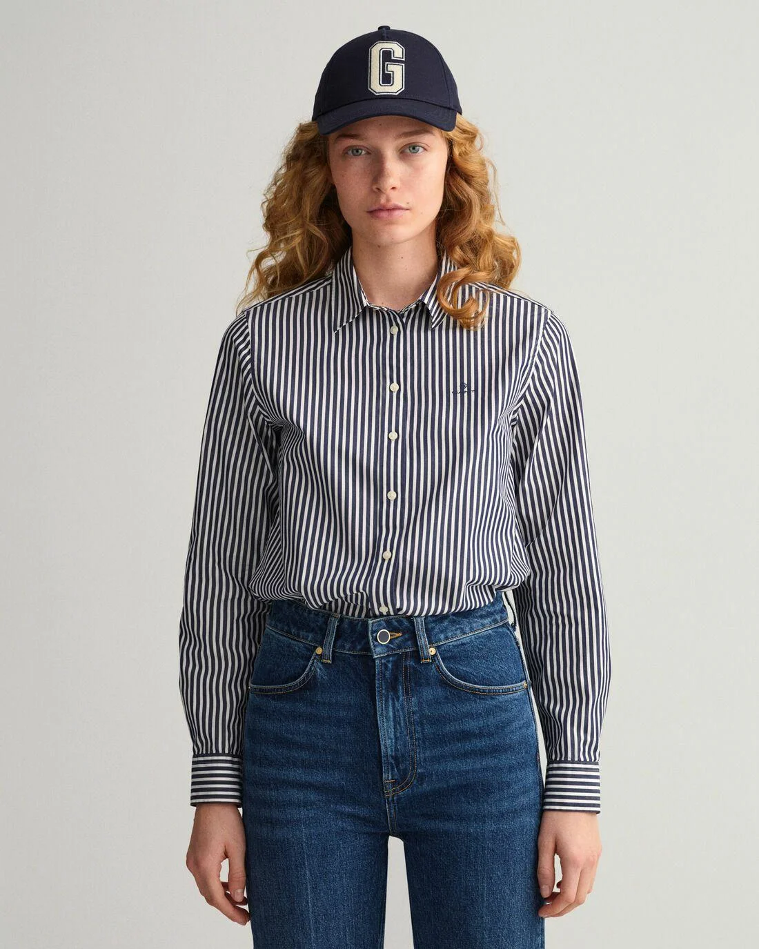 Shirts And Blouses | Womens GANT Regular Fit Striped Broadcloth Shirt Classic Blue