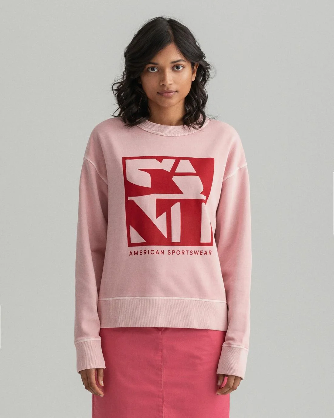 Hoodies And Sweats | Womens GANT Quadrat Logo Crew Neck Sweatshirt Preppy Pink