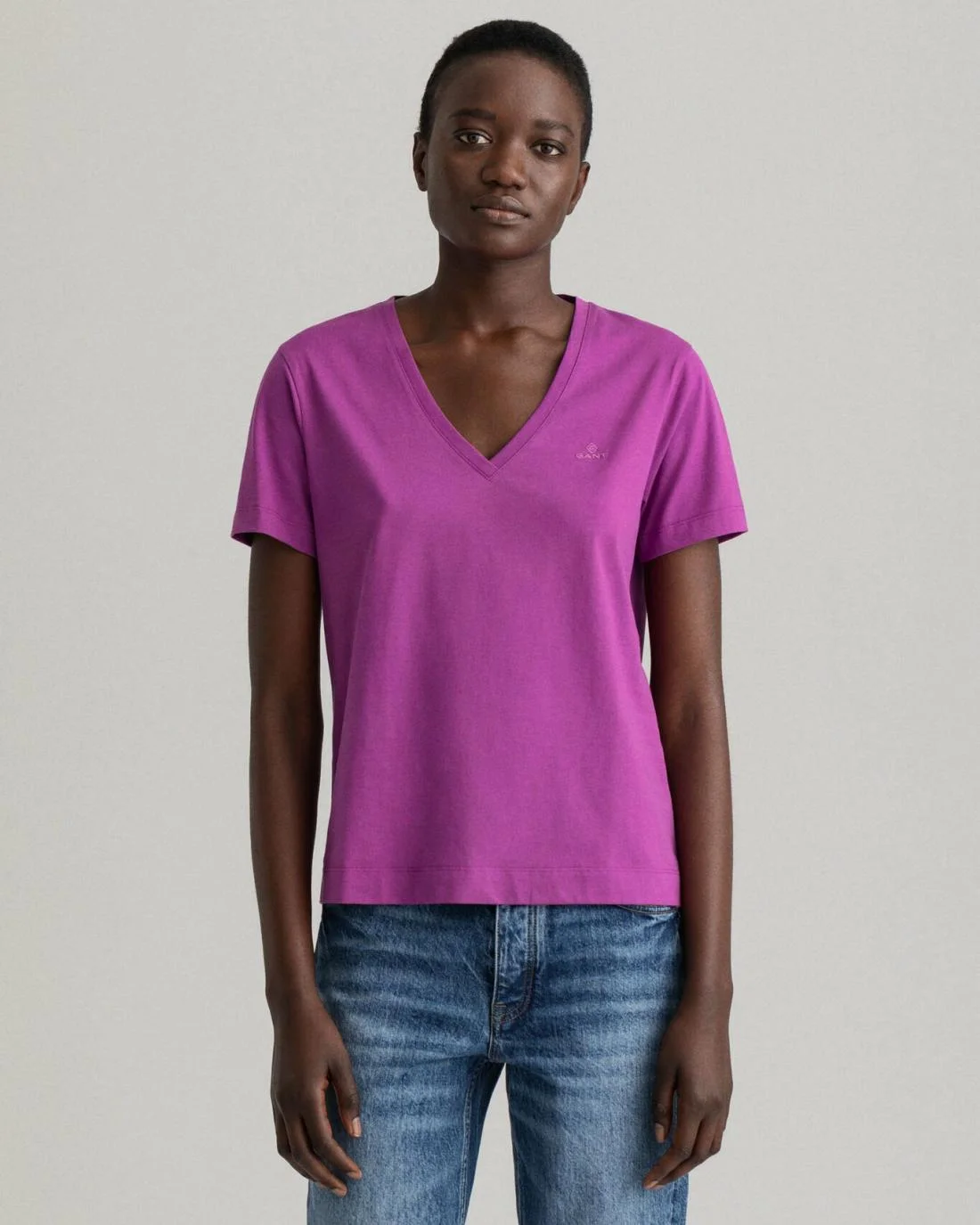 Polos And T-Shirts | Womens GANT Original V-Neck T-Shirt Grape Purple