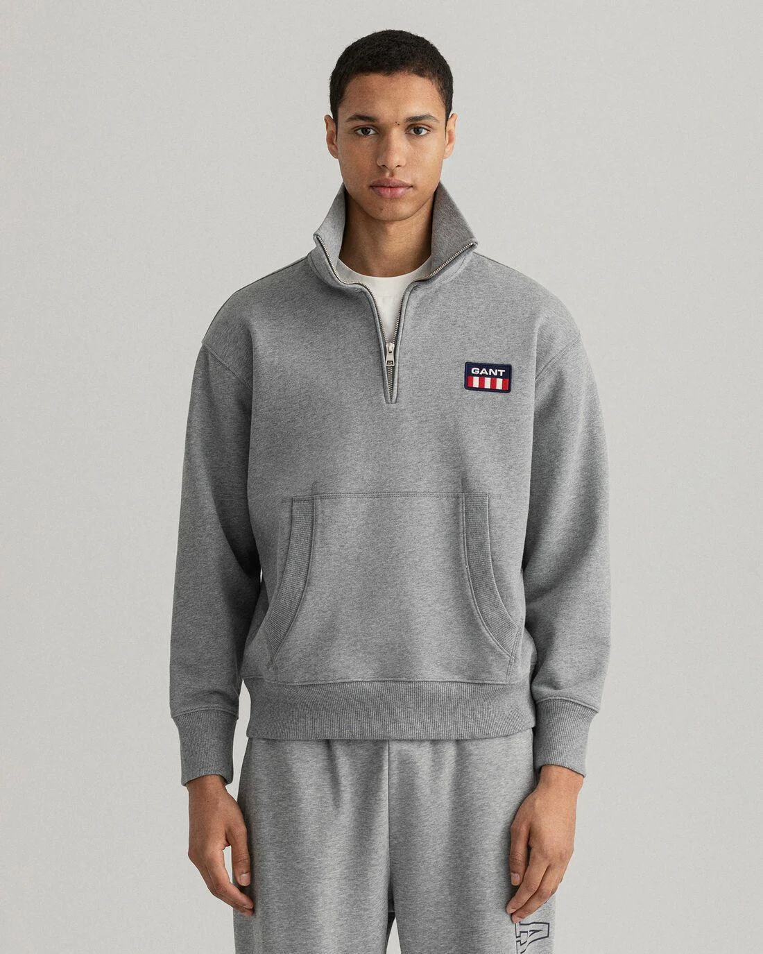 Hoodies And Sweats | Mens GANT Retro Flag Half-Zip Sweater Grey Melange