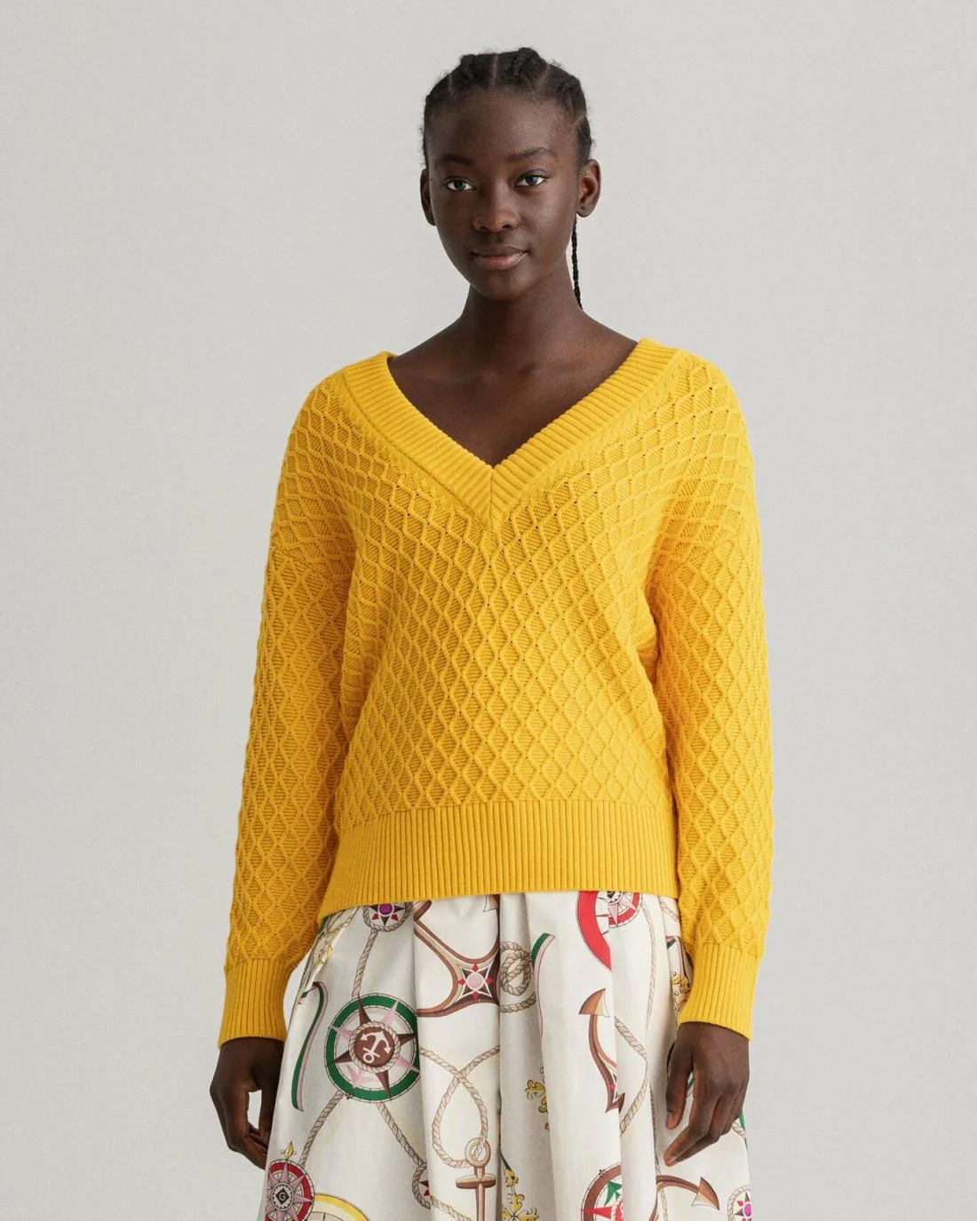 Knitwear | Womens GANT Texture Cotton V-Neck Sweater Solar Power