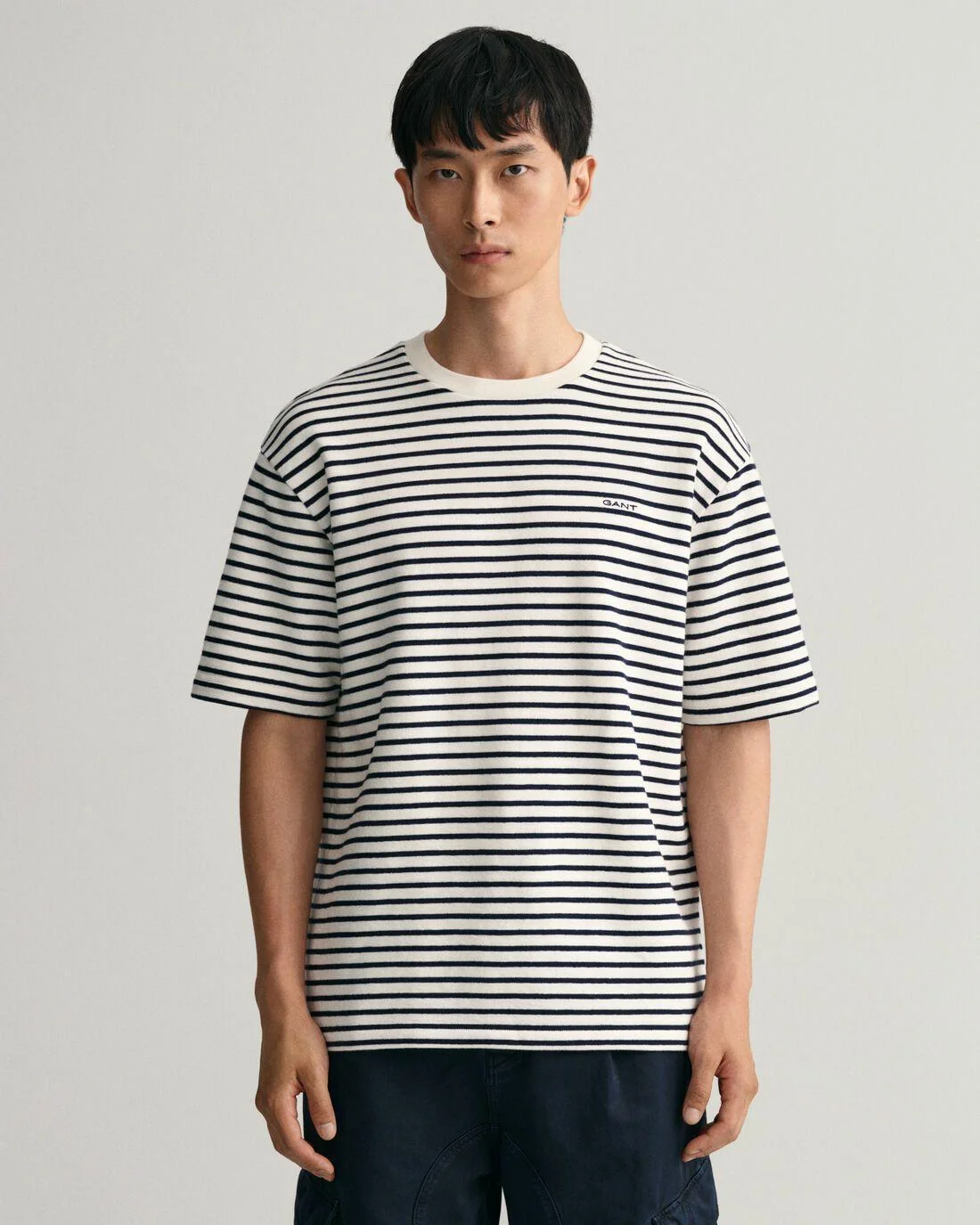 T-Shirts | Mens GANT Striped Heavy T-Shirt Evening Blue