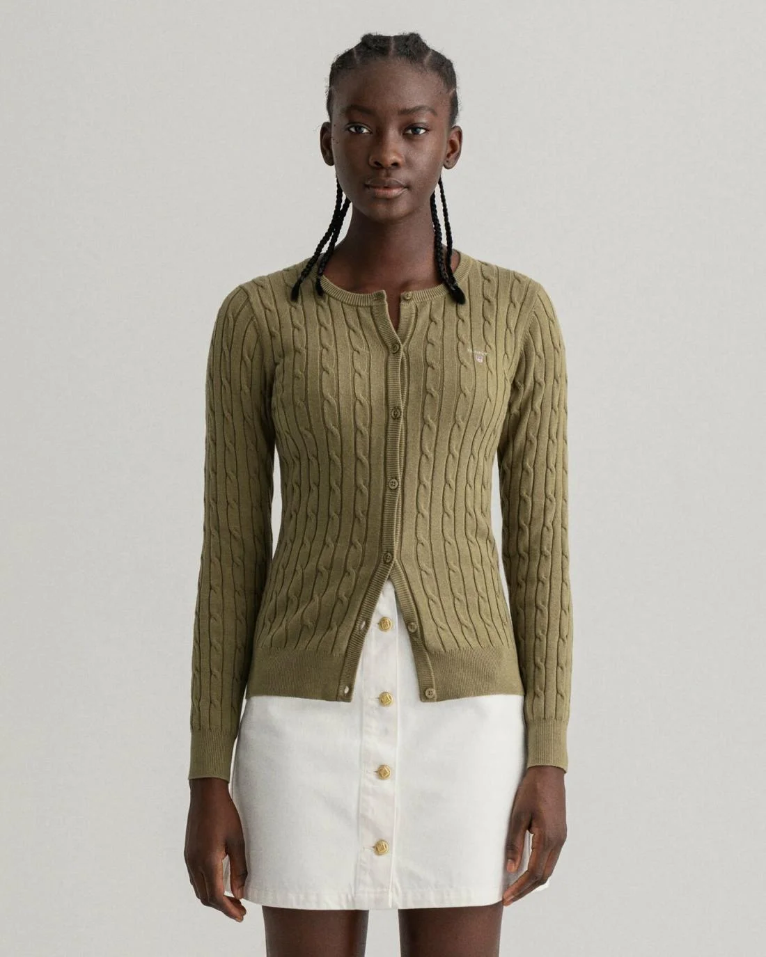 Knitwear | Womens GANT Stretch Cotton Cable Cardigan Utility Green