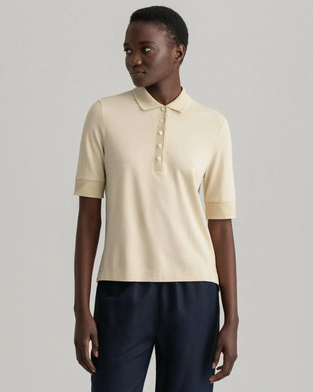 Polos And T-Shirts | Womens GANT Detail Collar Piqué Polo Shirt Desert Beige