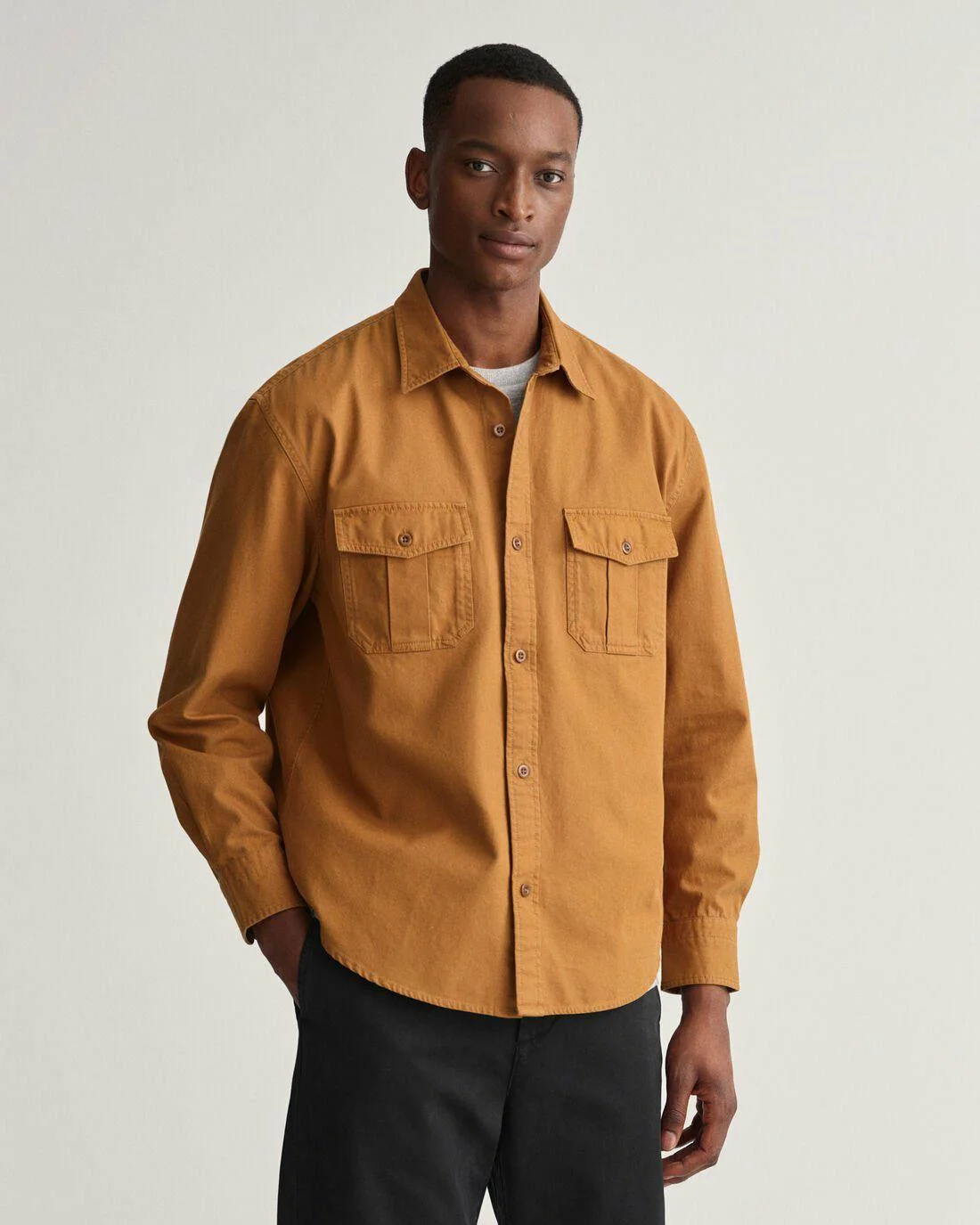 Shirts | Mens GANT Relaxed Fit Twill Shirt Suede Brown