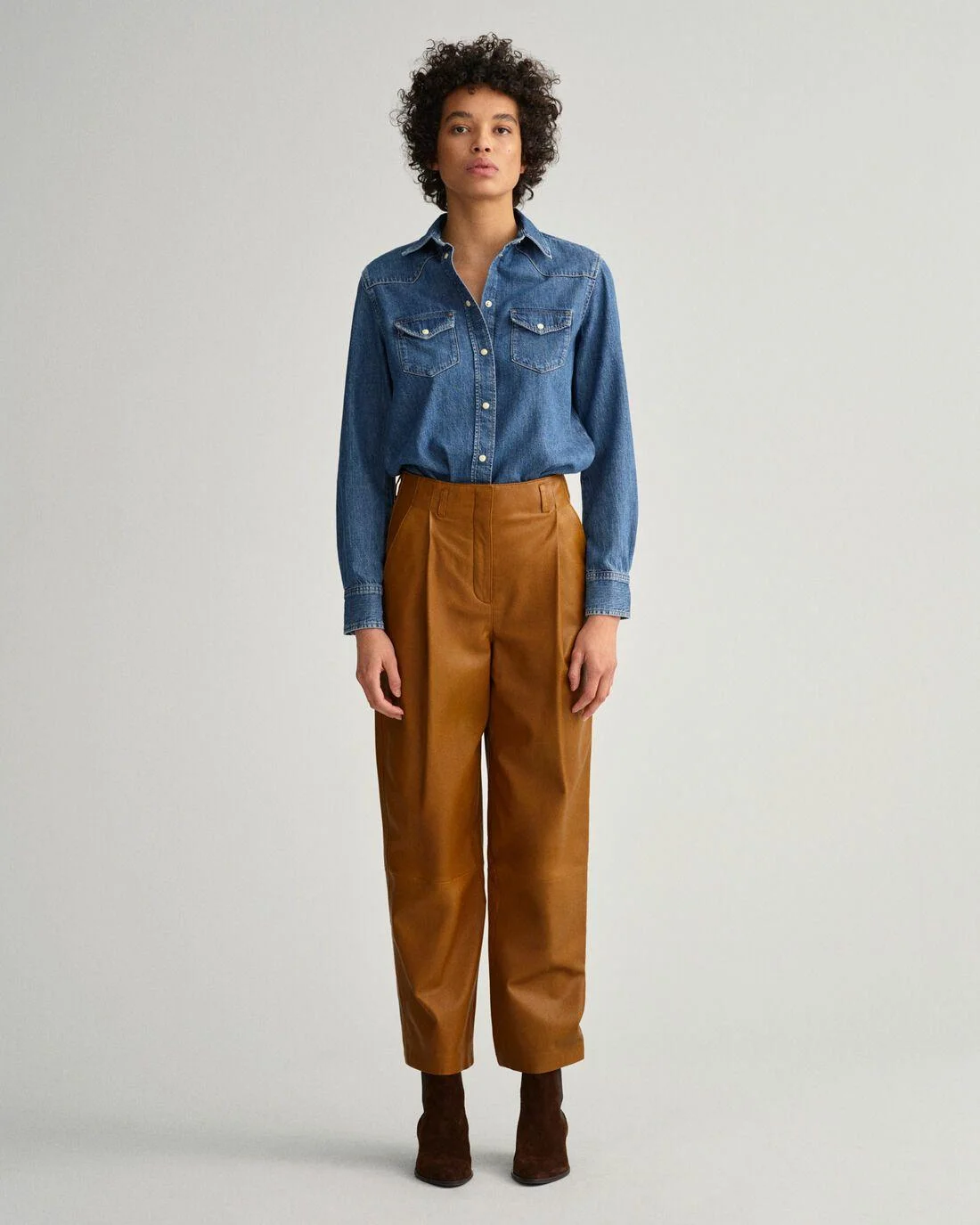 Trousers | Womens GANT Pleated Leather Pants Cognac