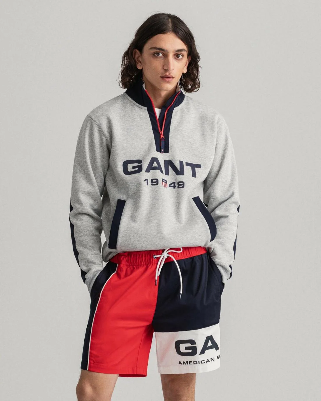 Hoodies And Sweats | Mens GANT Retro Logo Half-Zip Sweatshirt Light Grey Melange