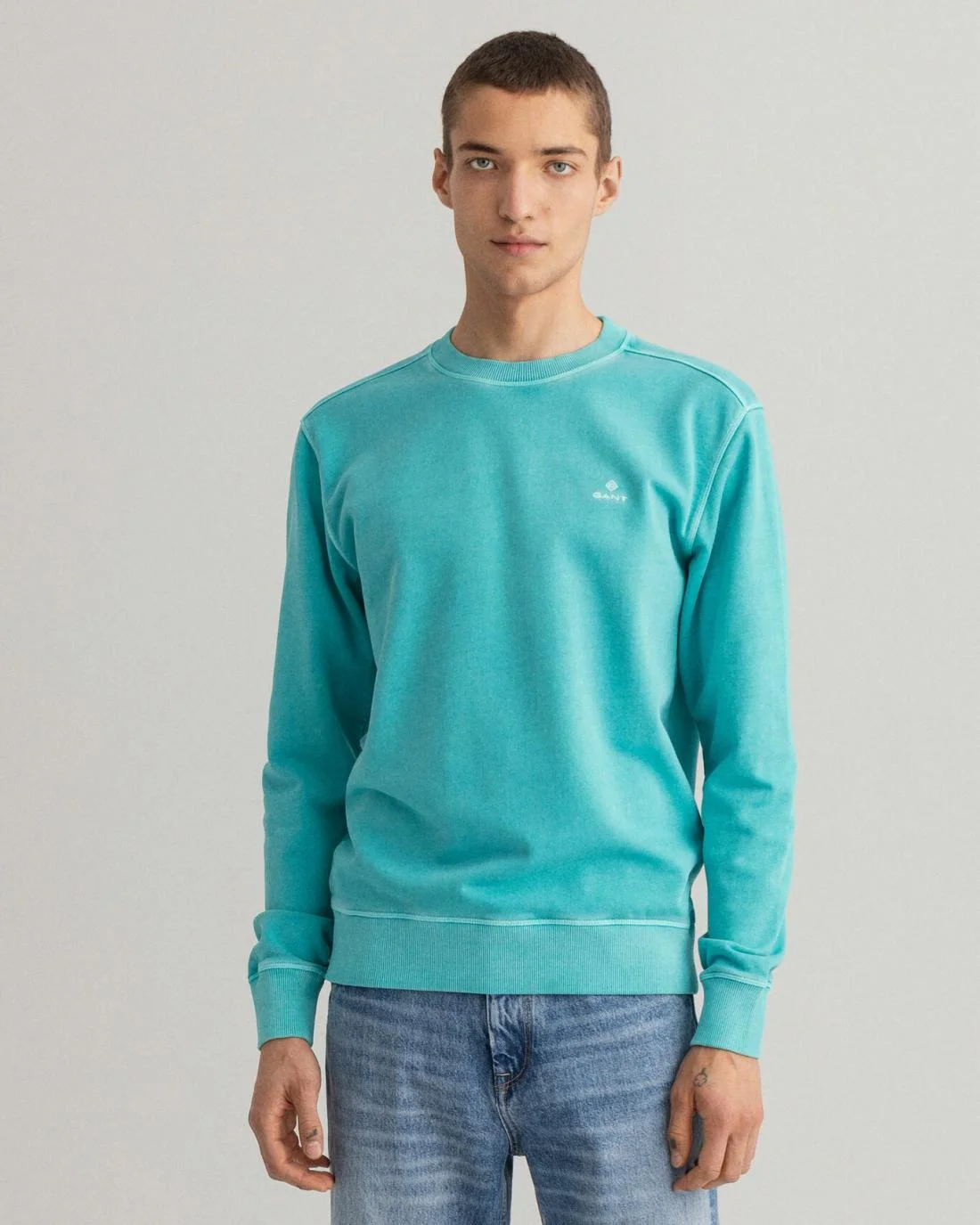 Hoodies And Sweats | Mens GANT Sunfaded Crew Neck Sweatshirt Aqua Green