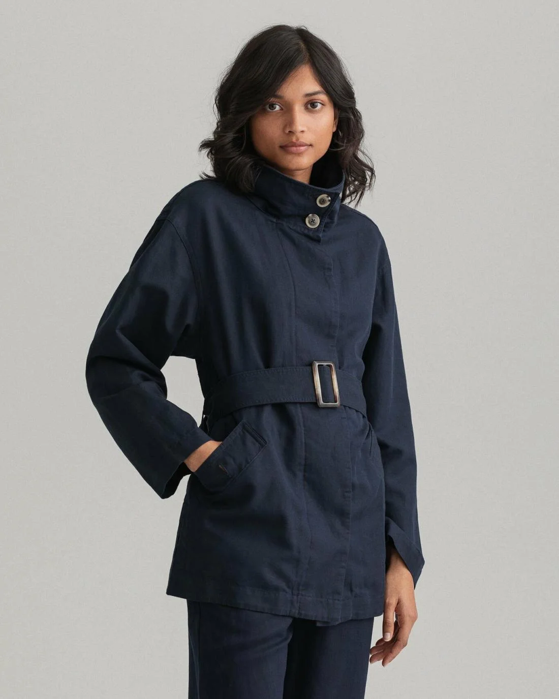 Jackets And Coats | Womens GANT Linen Blend Belted Jacket Evening Blue