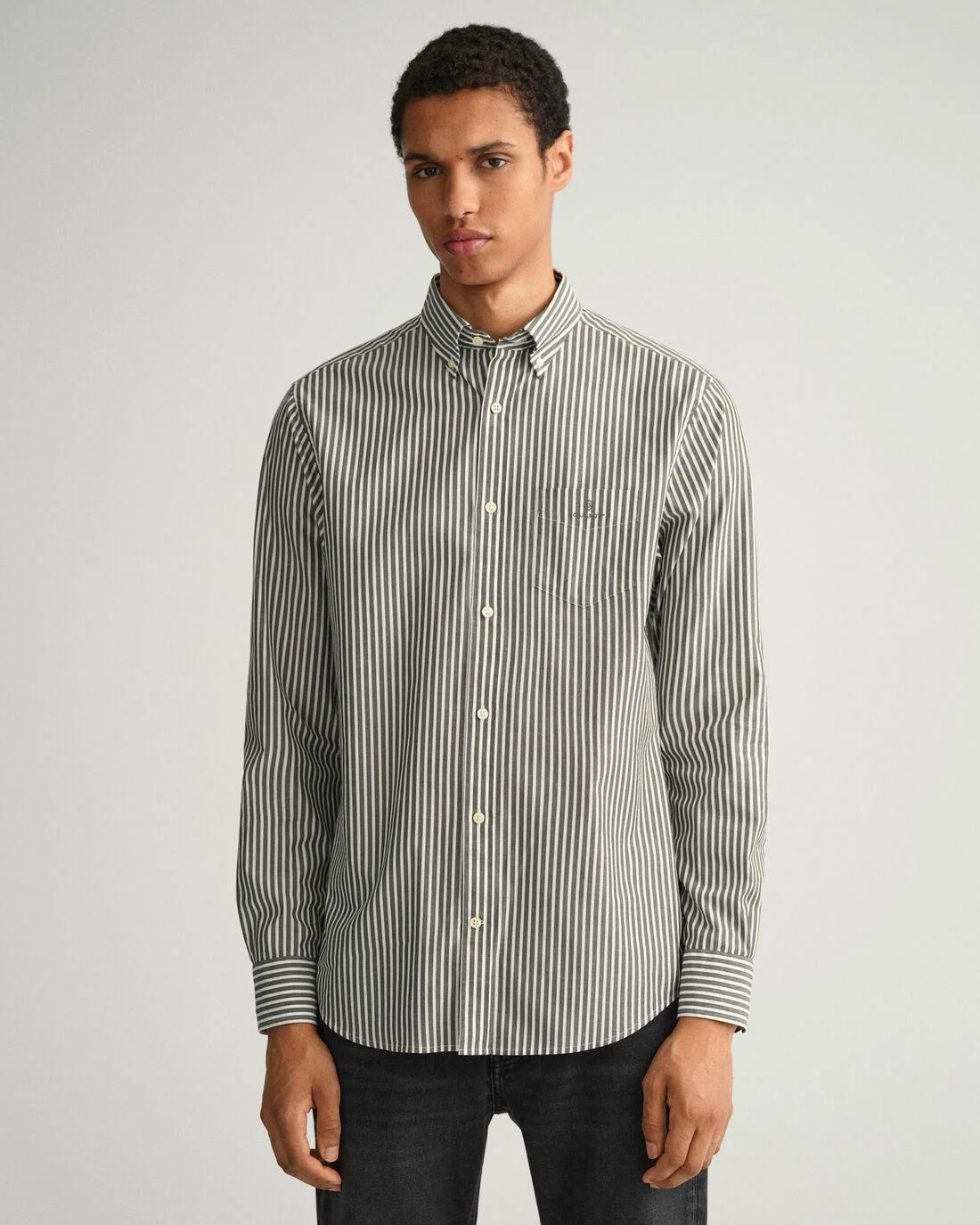 Shirts | Mens GANT Regular Fit Stripe Broadcloth Shirt Storm Green