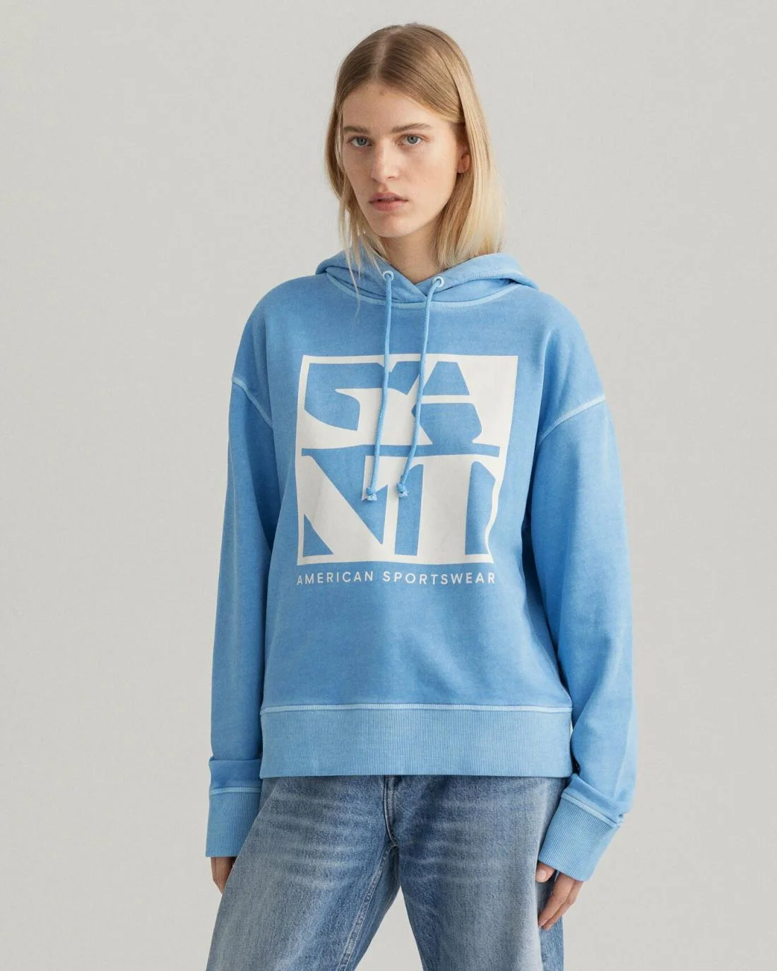 Hoodies And Sweats | Womens GANT Quadrat Logo Hoodie Silver Lake Blue