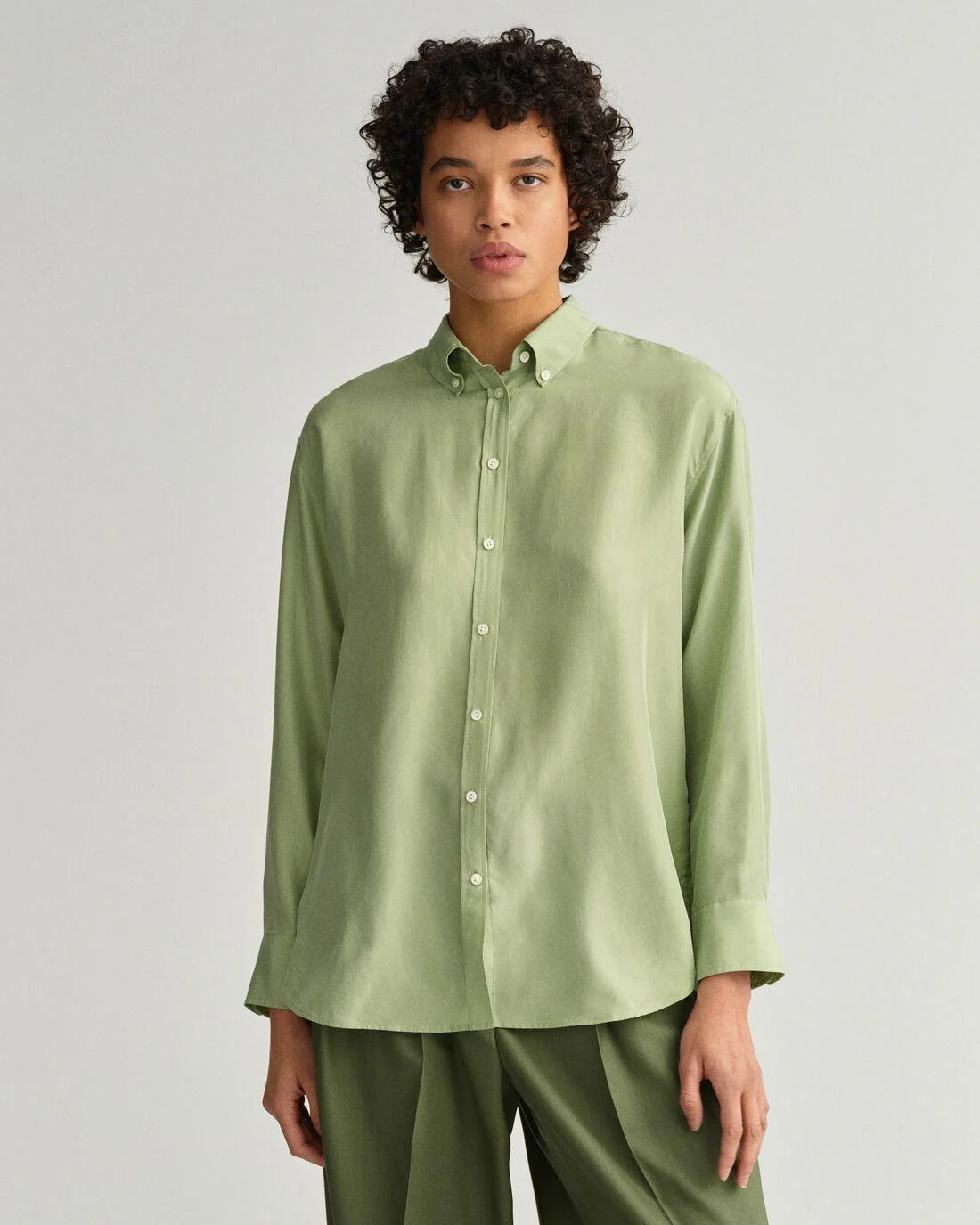 Shirts And Blouses | Womens GANT Relaxed Silk Shirt Eucalyptus Green