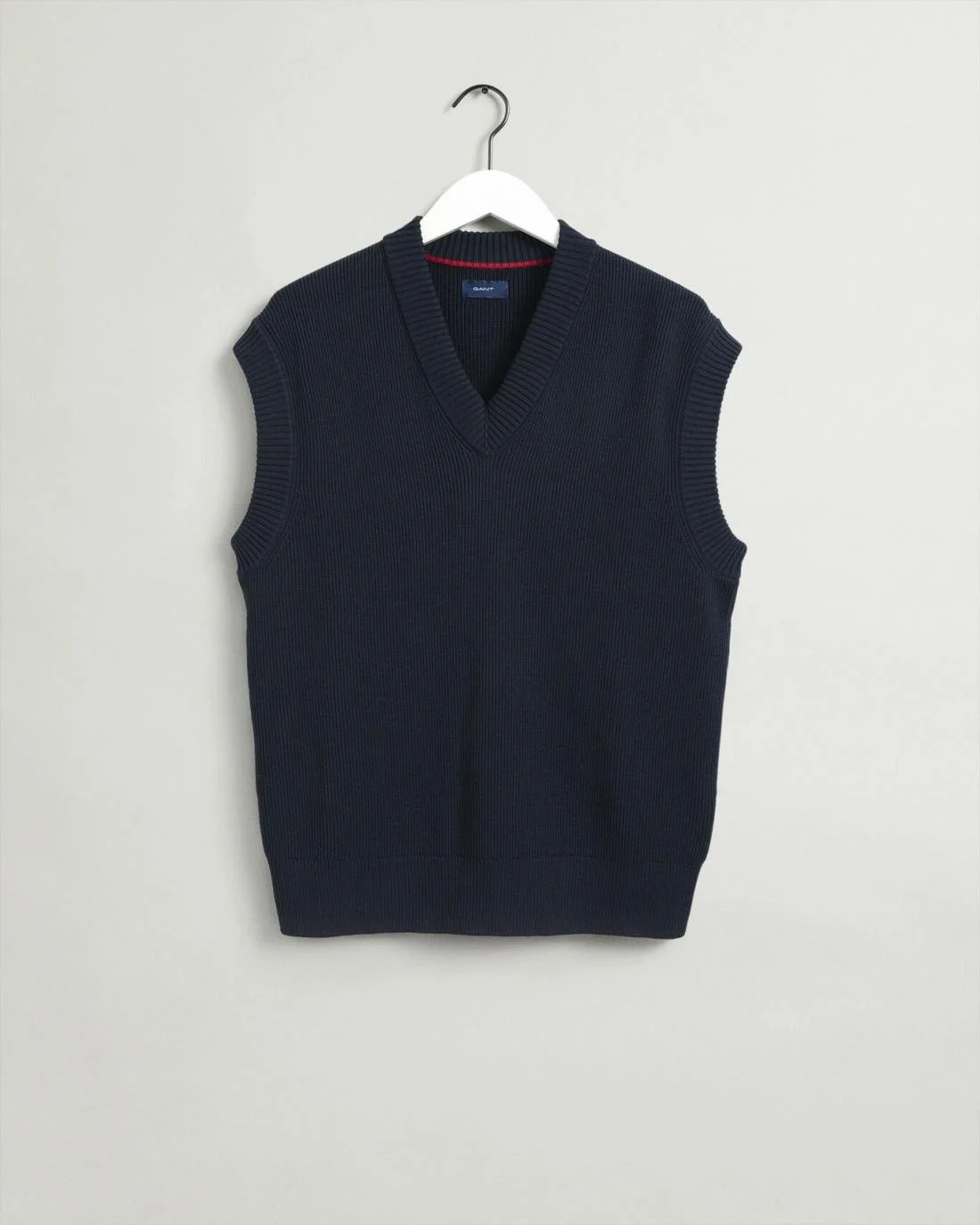 Knitwear | Mens GANT Cotton Rib Sweater Vest Evening Blue