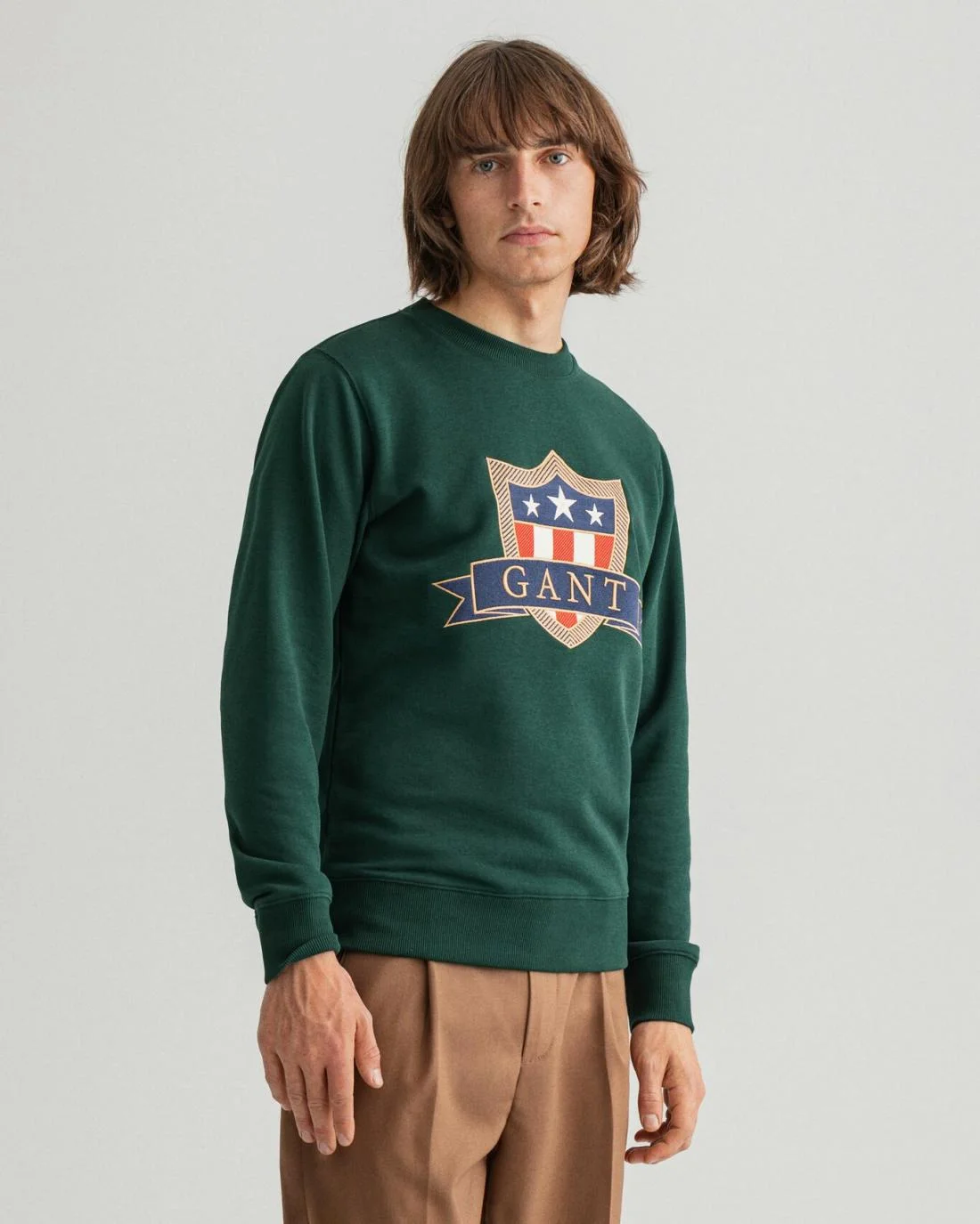 Hoodies And Sweats | Mens GANT Banner Shield Crew Neck Sweatshirt Tartan Green