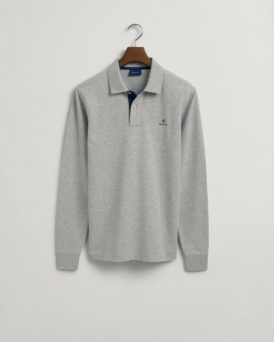 Polo Shirts | Mens GANT Contrast Collar Piqué Long Sleeve Rugger Grey Melange