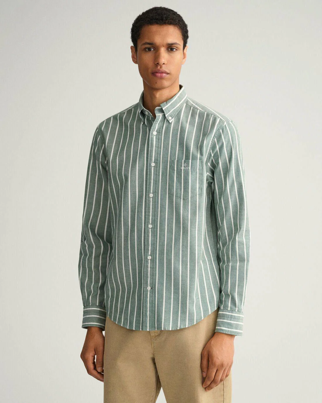 Shirts | Mens GANT Regular Fit Oxford Wide Stripe Shirt Eden Green