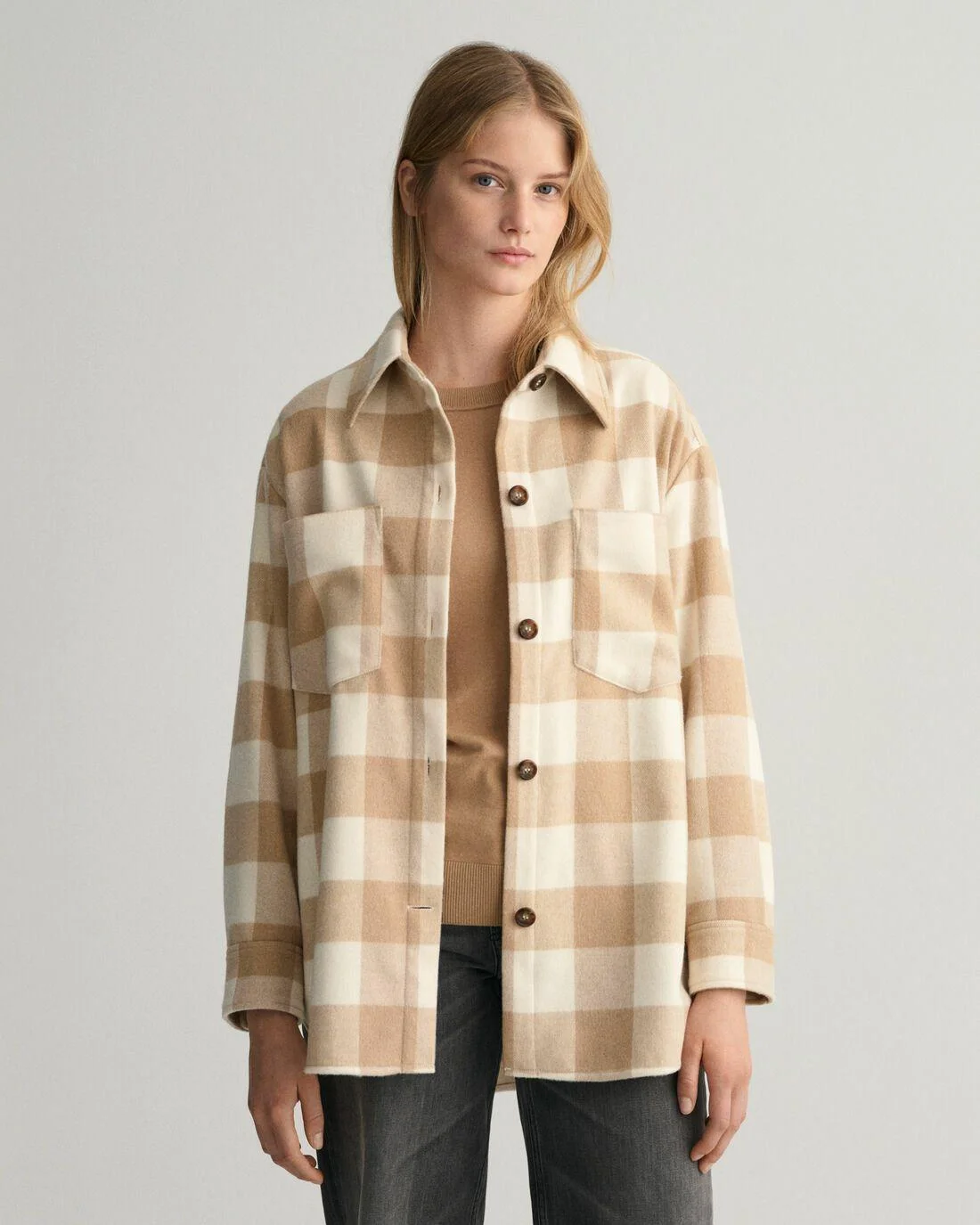 Shirts And Blouses | Womens GANT Relaxed Fit Check Overshirt Hazelwood Beige