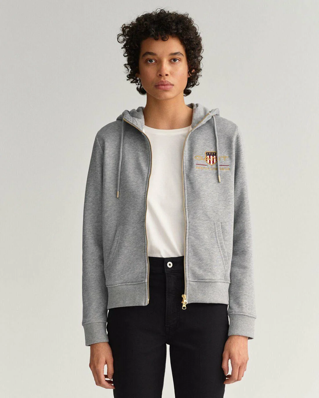 Hoodies And Sweats | Womens GANT Archive Shield Full-Zip Hoodie Grey Melange