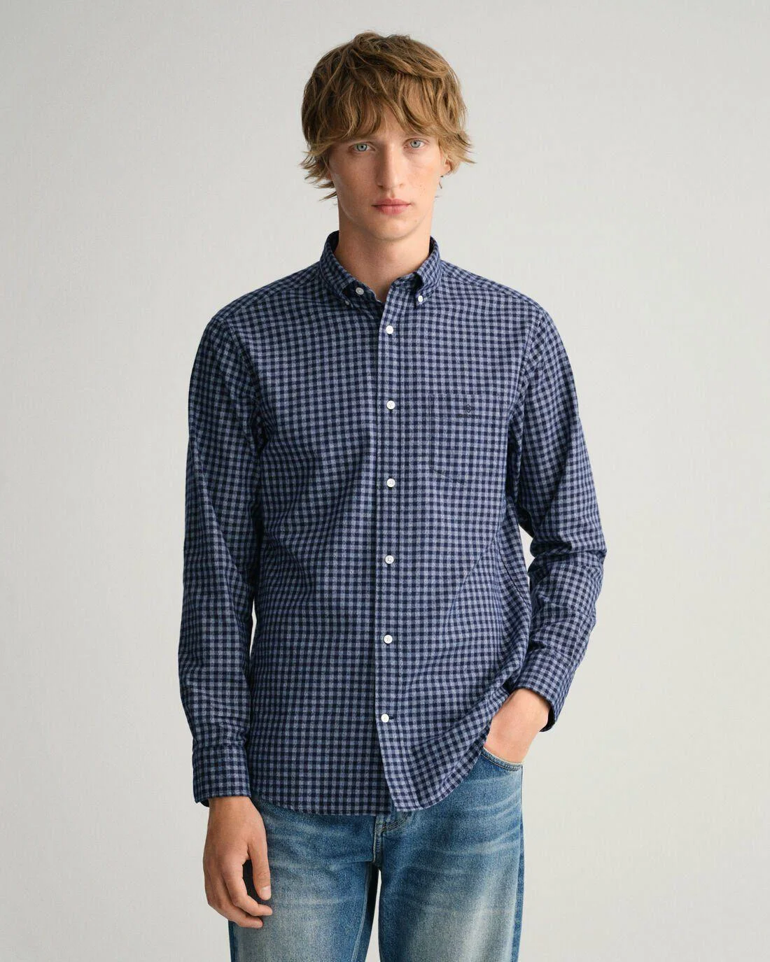 Shirts | Mens GANT Regular Fit Jaspe Gingham Shirt Evening Blue