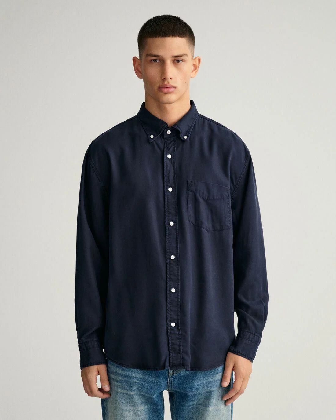 Shirts | Mens GANT Relaxed Fit Garment-Dyed Lyocell Shirt Evening Blue