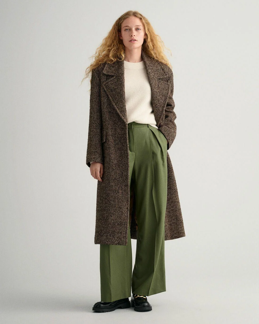 Trousers | Womens GANT High-Waisted Pleated Wide Pants Kalamata Green