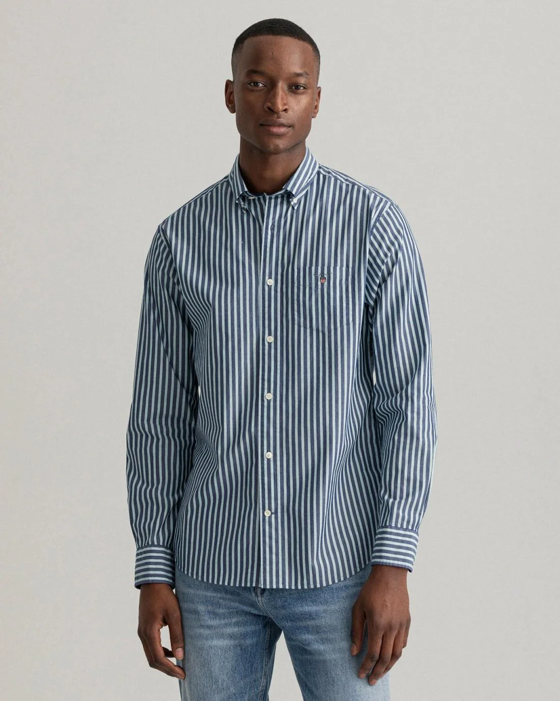 Shirts | Mens GANT Regular Fit Stripe Poplin Shirt Beacon Blue