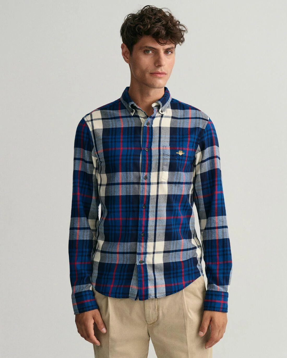 Shirts | Mens GANT Regular Fit Plaid Flannel Shirt Cream