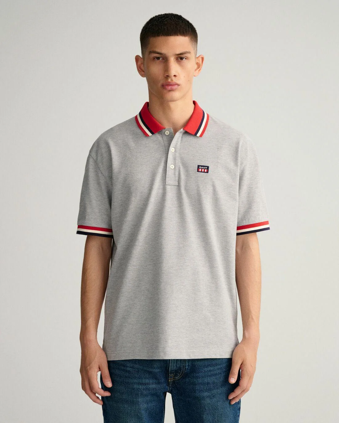 Polo Shirts | Mens GANT Retro Flag Piqué Polo Shirt Grey Melange