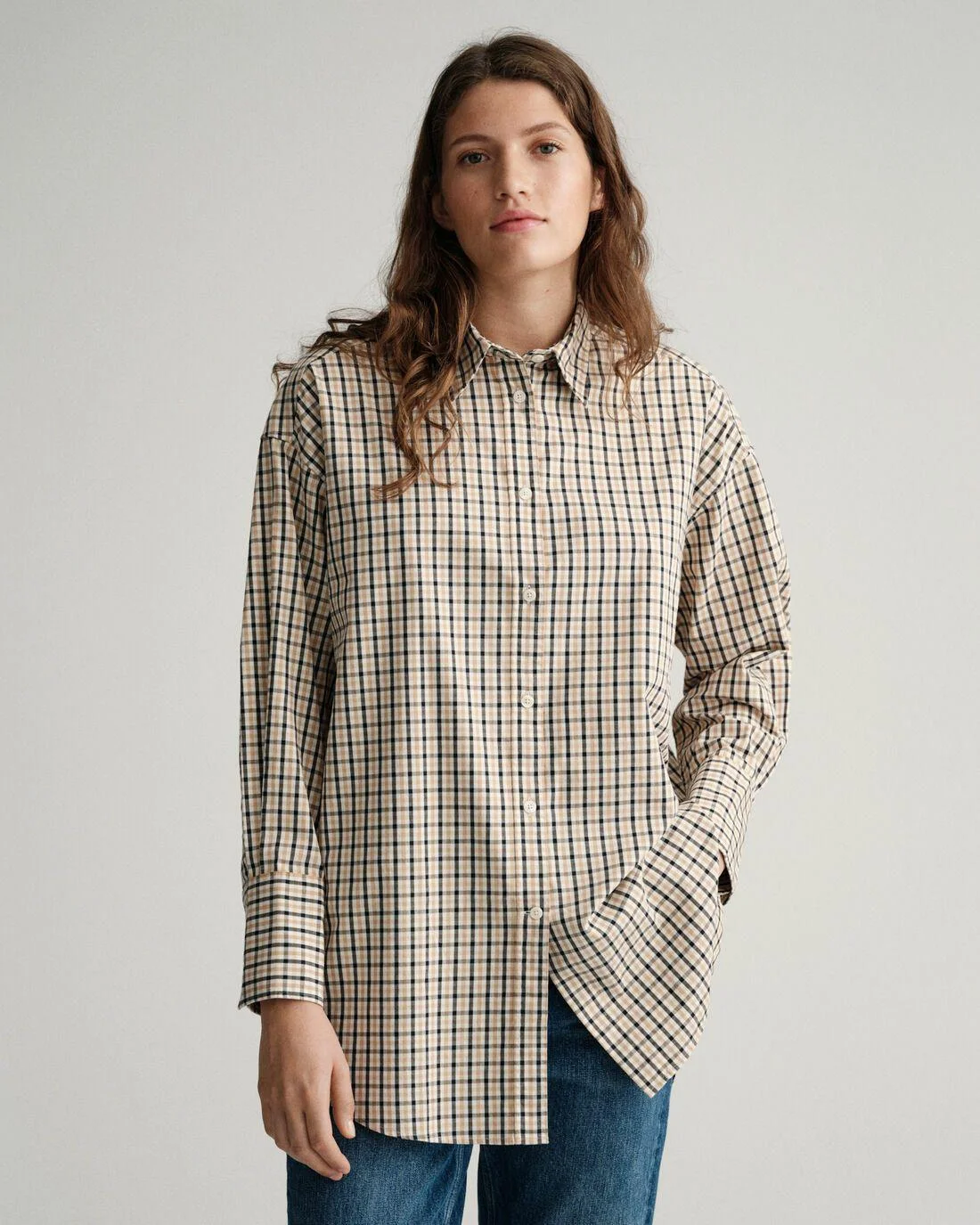 Shirts And Blouses | Womens GANT Oversized Check Shirt Toffee Beige