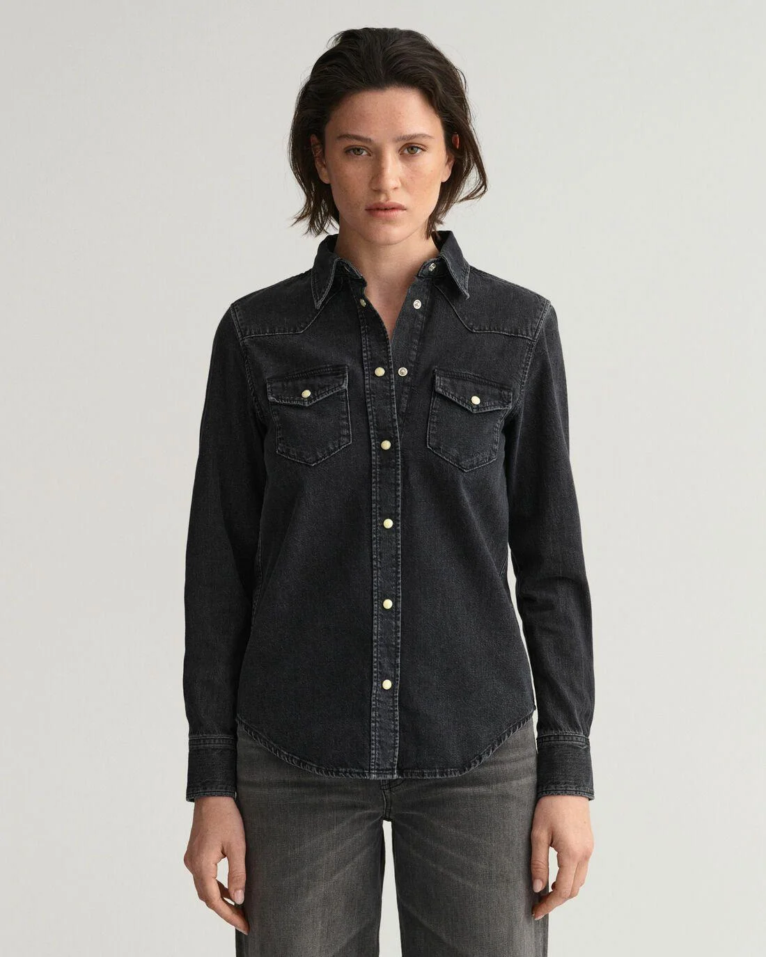 Shirts And Blouses | Womens GANT Regular Fit Denim Shirt Washed Out Black