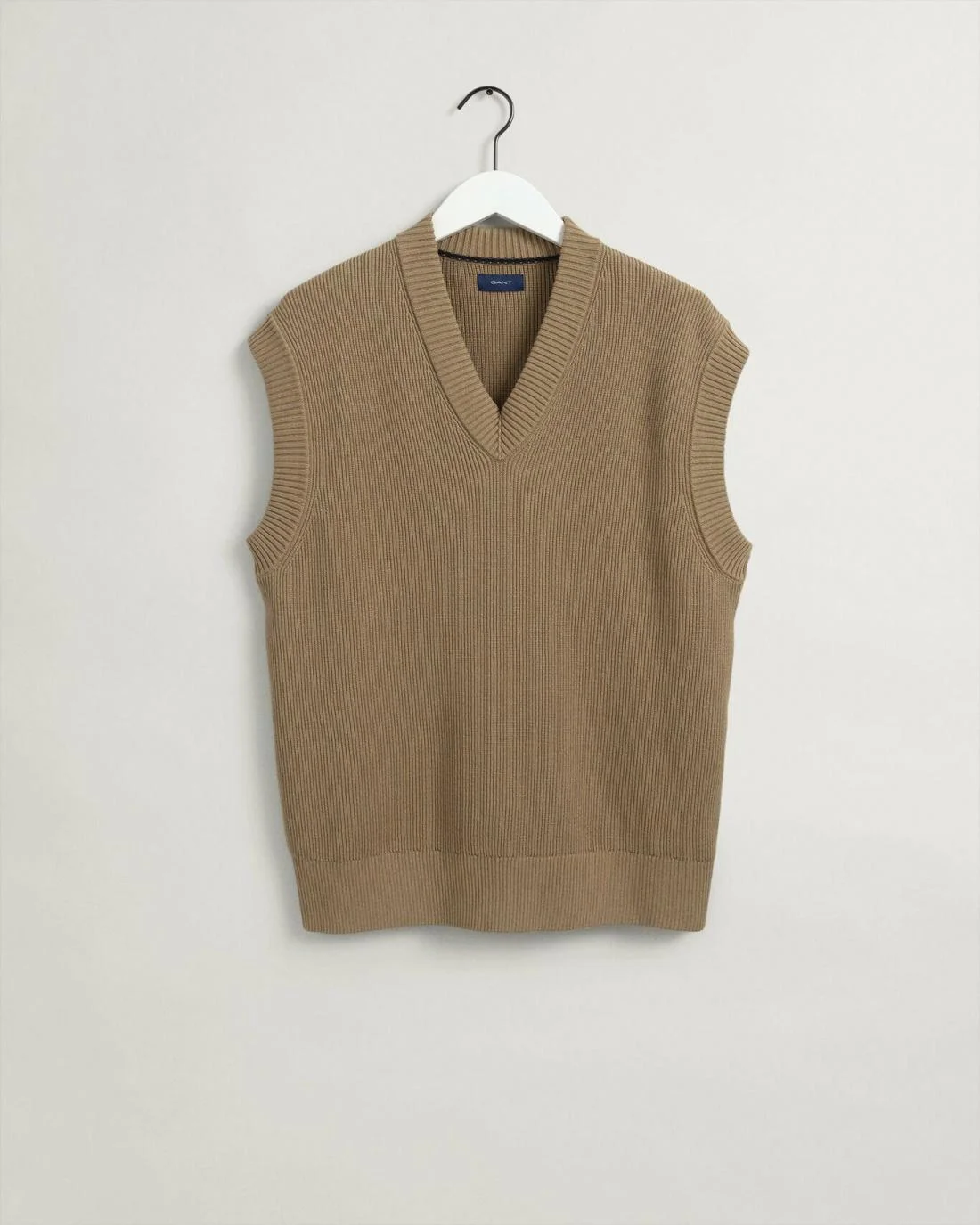 Knitwear | Mens GANT Cotton Rib Sweater Vest Cavalry Beige