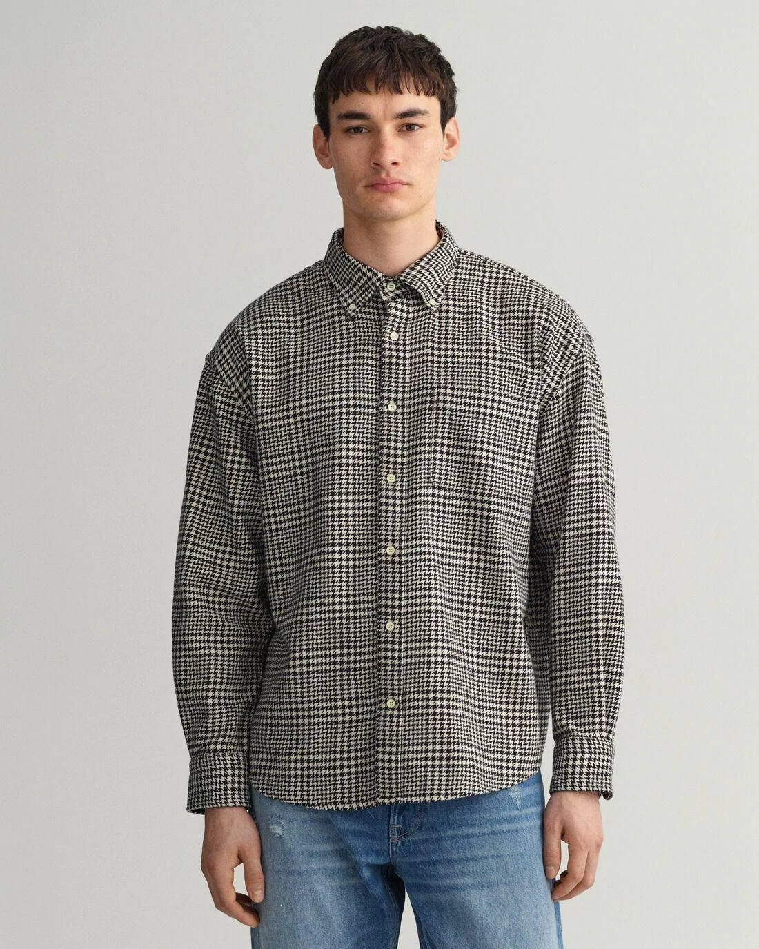 Shirts | Mens GANT Oversized Houndstooth Cotton Shirt Black