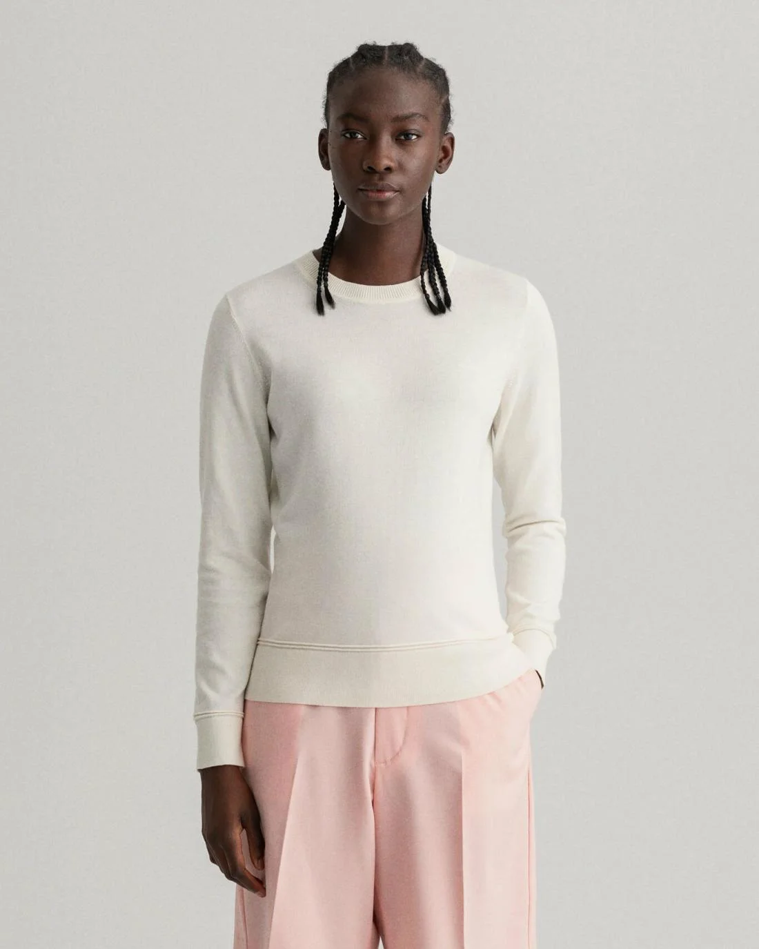 Knitwear | Womens GANT Light Cotton Crew Neck Sweater Eggshell