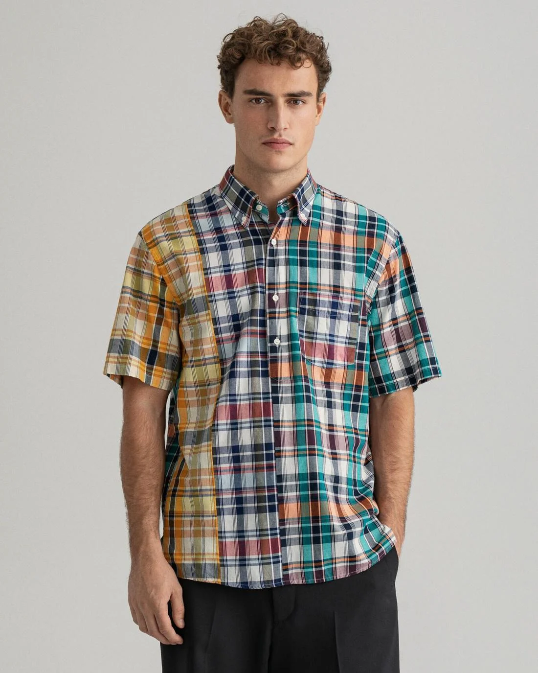 Shirts | Mens GANT Oversized Blocked Check Short Sleeve Shirt Persian Blue