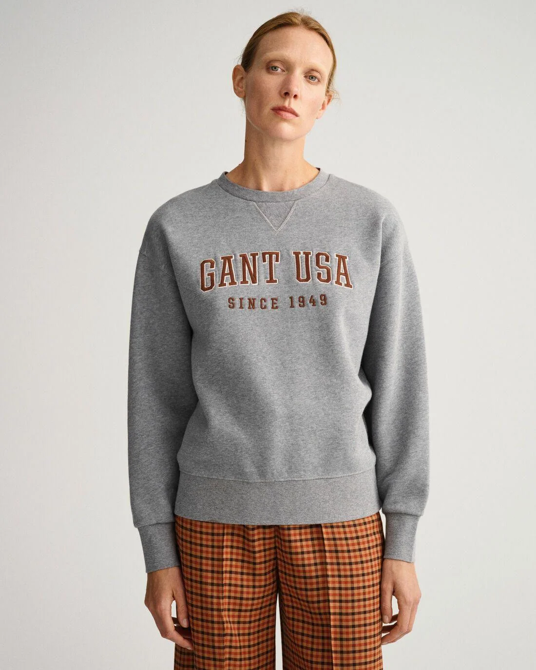 Hoodies And Sweats | Womens GANT Usa Graphic Crew Neck Sweatshirt Grey Melange