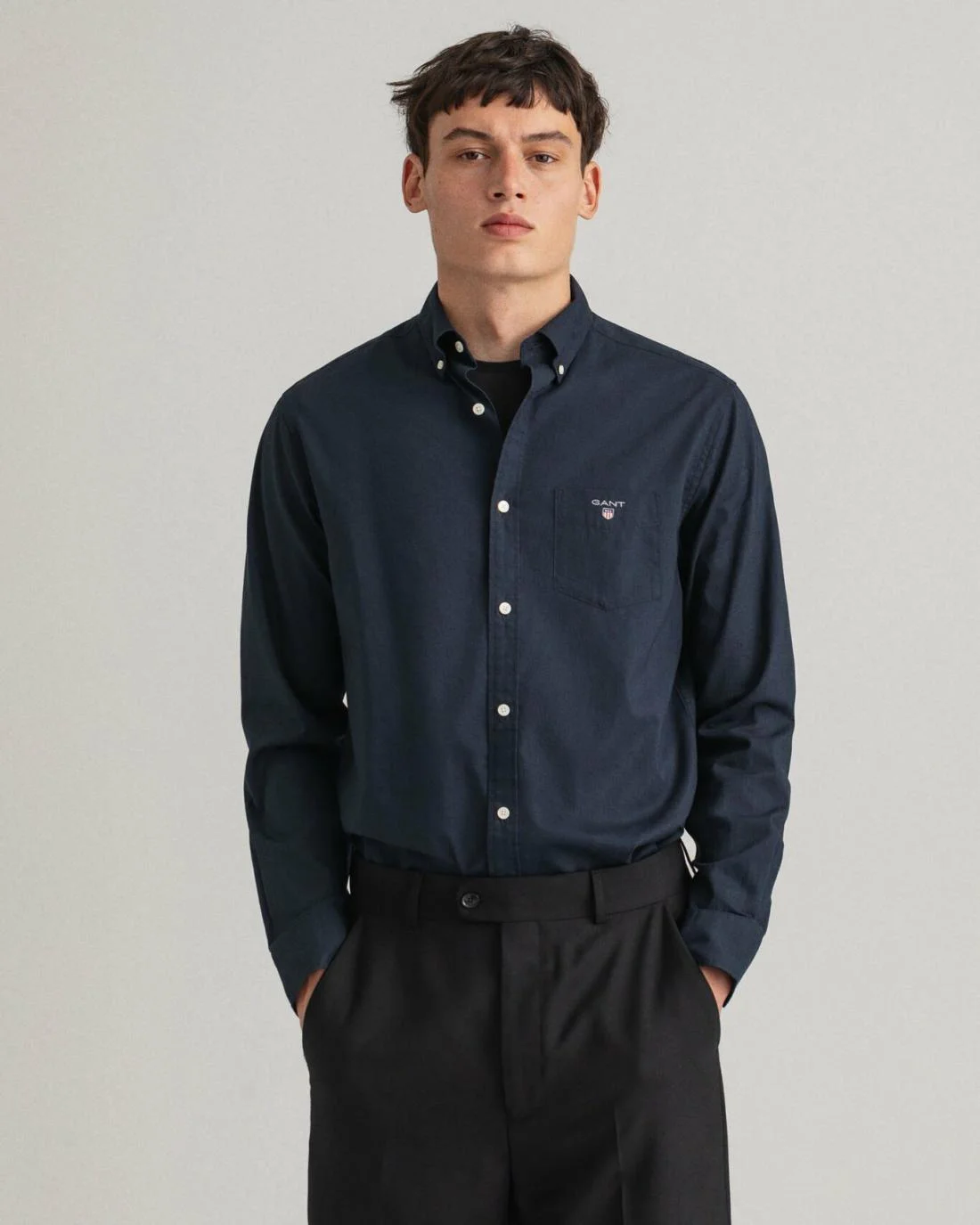 Shirts | Mens GANT Regular Fit Cotton Linen Shirt Navy