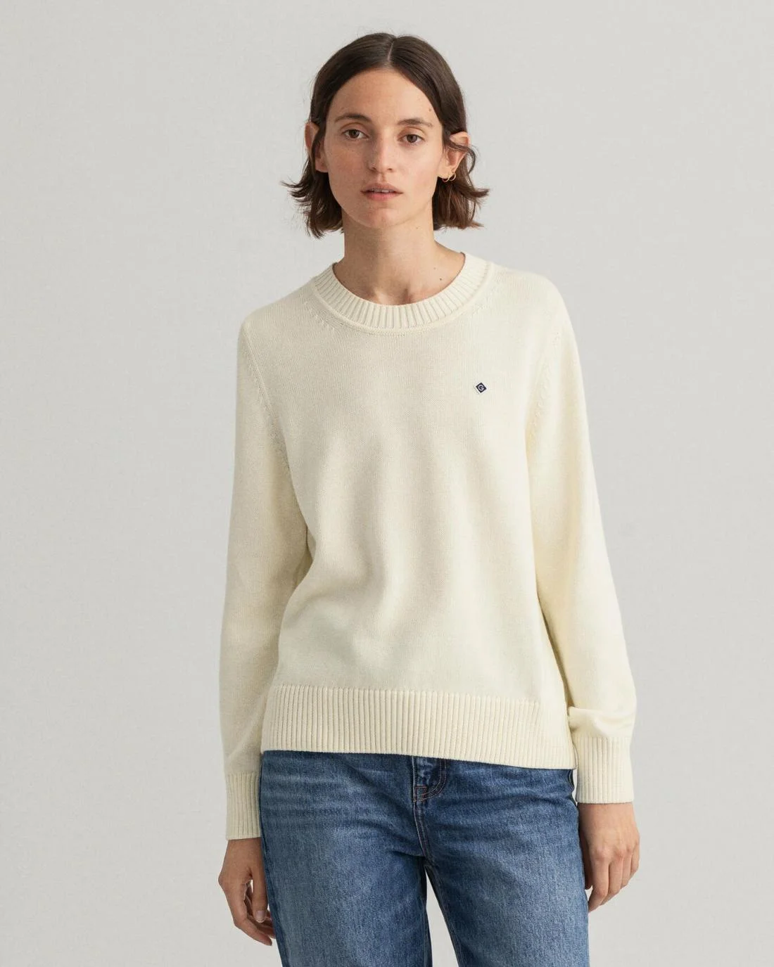 Knitwear | Womens GANT Icon G Cotton Crew Neck Sweater Cream