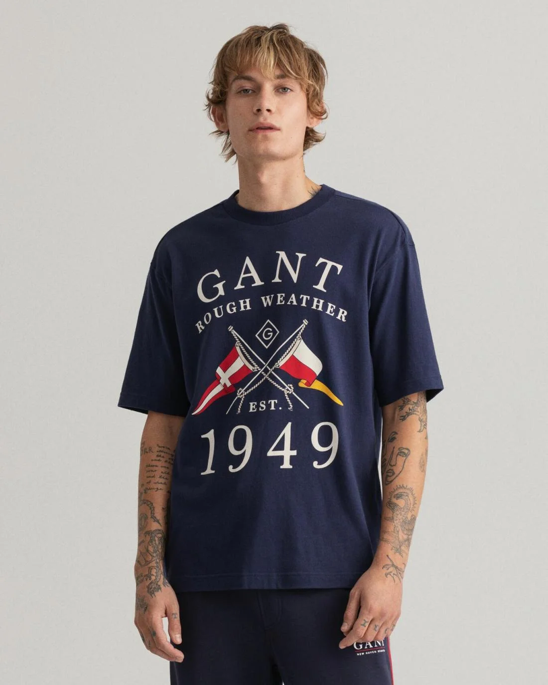 T-Shirts | Mens GANT Rough Weather Print T-Shirt Evening Blue