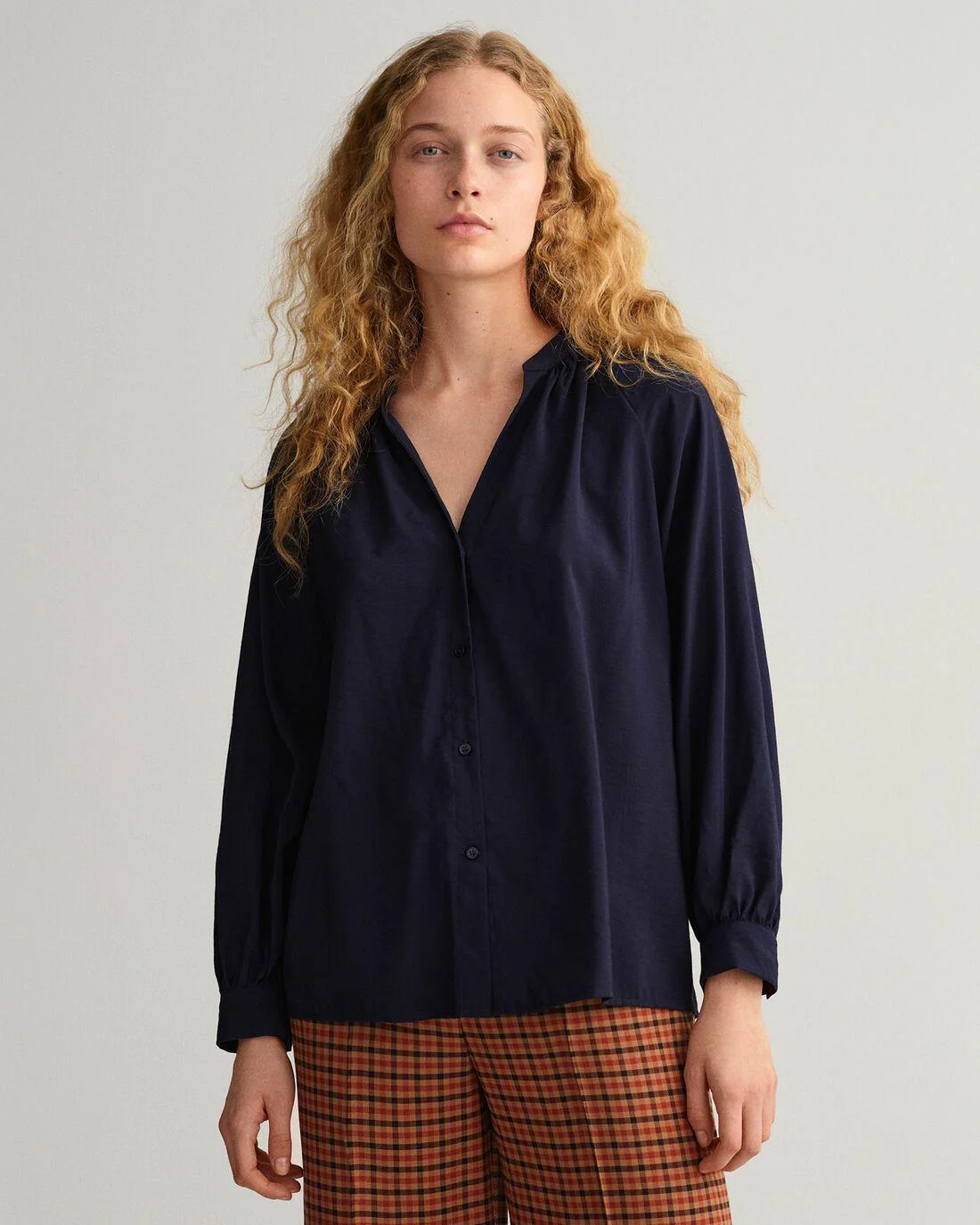 Shirts And Blouses | Womens GANT Stand Collar Blouse Evening Blue