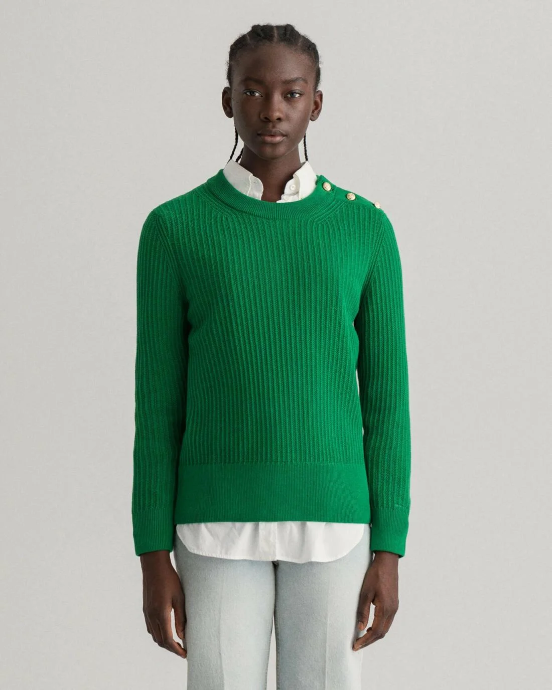 Knitwear | Womens GANT Ribbed Piqué Crew Neck Sweater Lavish Green